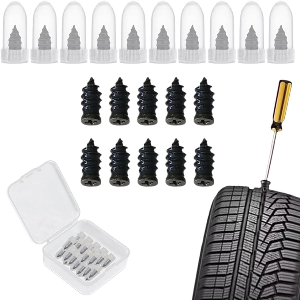 Tire Repair Rubber Nail, 2026 Upgraded Rubber Studs Quick Repair Tool with Screwdriver, Vacuum Tire Repair Kits Spiral Rubber Nails for Car, Truck, Motorcycle, Tractor Tire Puncture Repair (20)