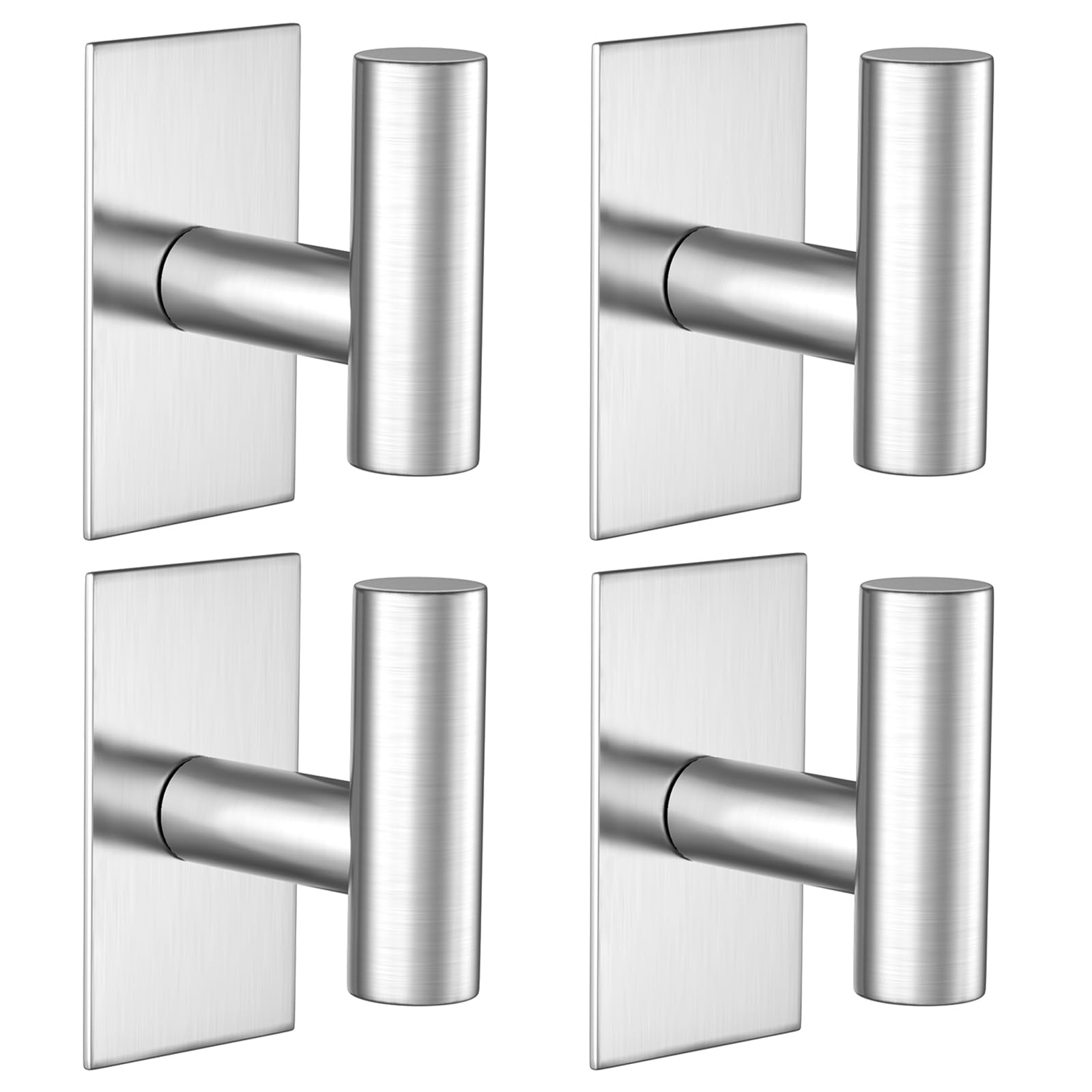 WUIVIUT Self Adhesive Hooks, Towel Hanging for Door, No Drill Hooks Coat, Bathroom Hanging for Wall, Towel Holder for Clothes, Heavy Duty Stick On Robe Hooks (Silvery, 4 Pack)