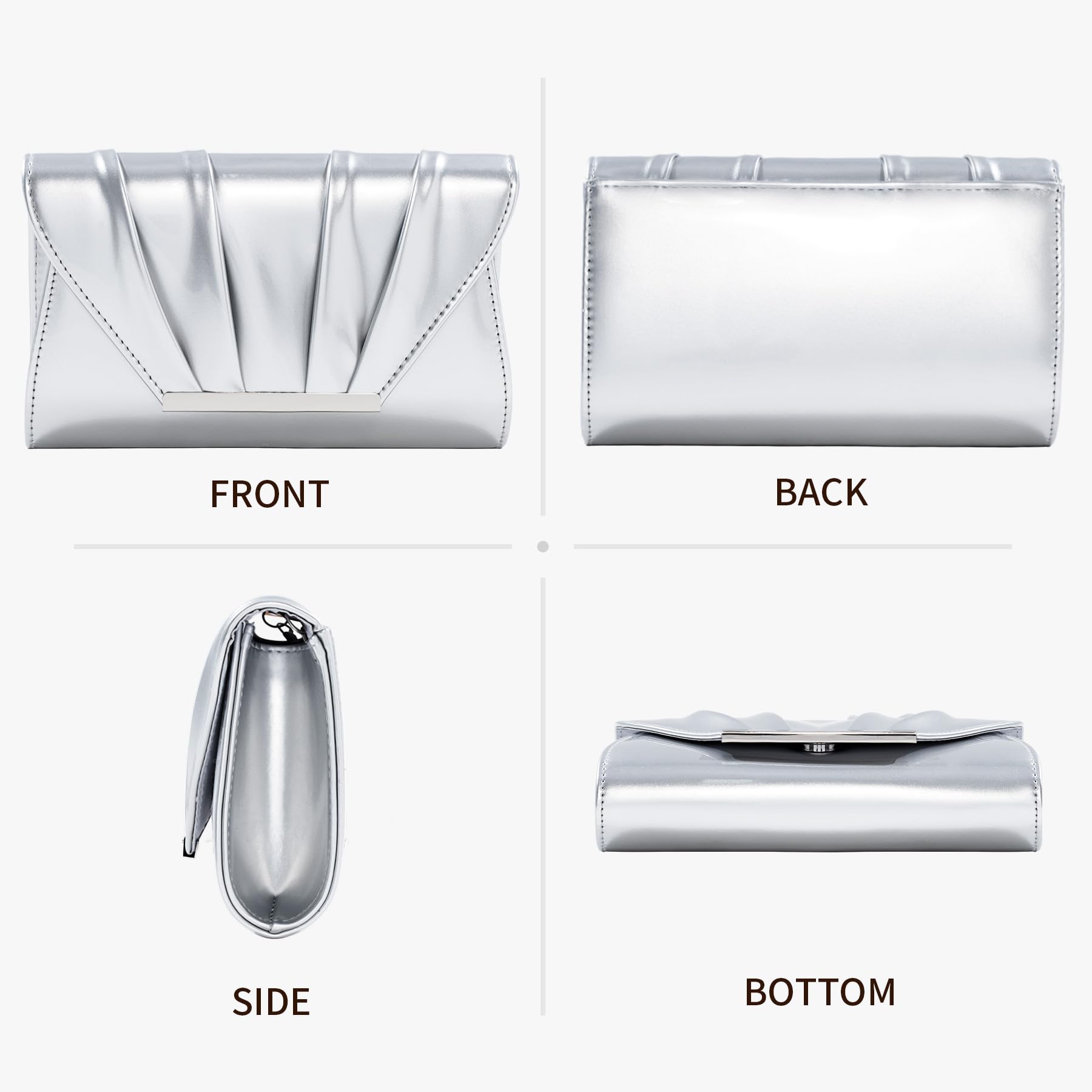 Pochettes et Clutches Femme, Métallisé Sac à Main Femme de Soirée en Cuir Verni, Enveloppe Plissé Pochette Mariage avec Chaîne, Élégant Sac Bandoulière pour Fête Cocktail Dîner