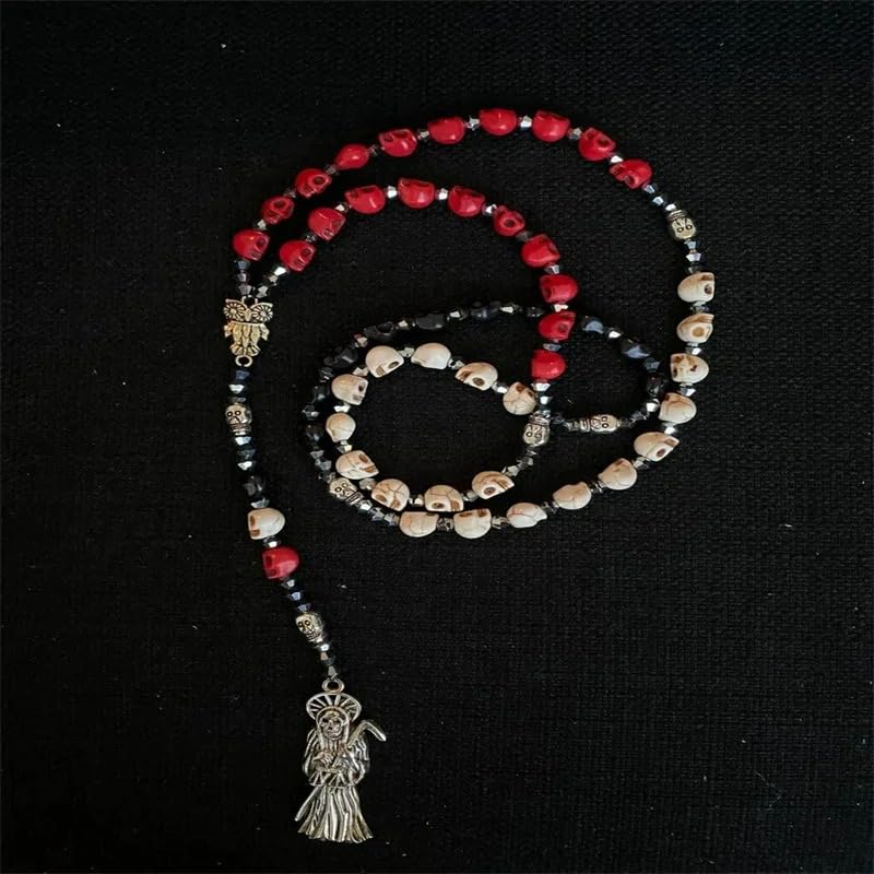 925 Sterling Silver La Santa Muerte Rosary Necklace For Women And Men - Satanic Rosary Necklace, Santa Muerte Pendant With Chain, Holy Saint Of Death Religious Jewelry Gift4