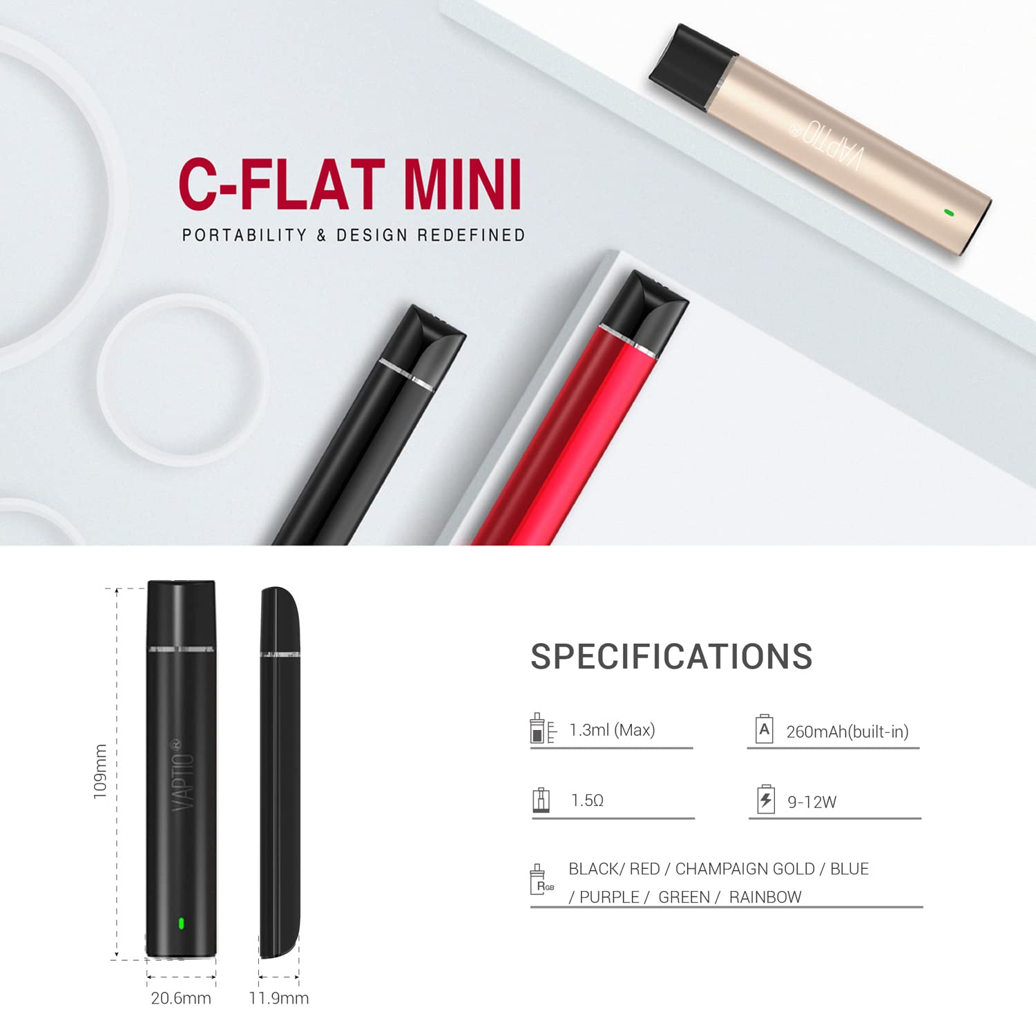 VAPTIO C-Flat Mini Starter Kit con atomizador 1.3ml Kit de cigarrillo electrnico sin nicotina, sin lquido : Amazon.es: Electrnica VAPTIO C-Flat Mini Starter Kit con atomizador 1.3ml Kit de cigarrillo electrnico sin nicotina, sin lquido : Amazon.es: Electrnica