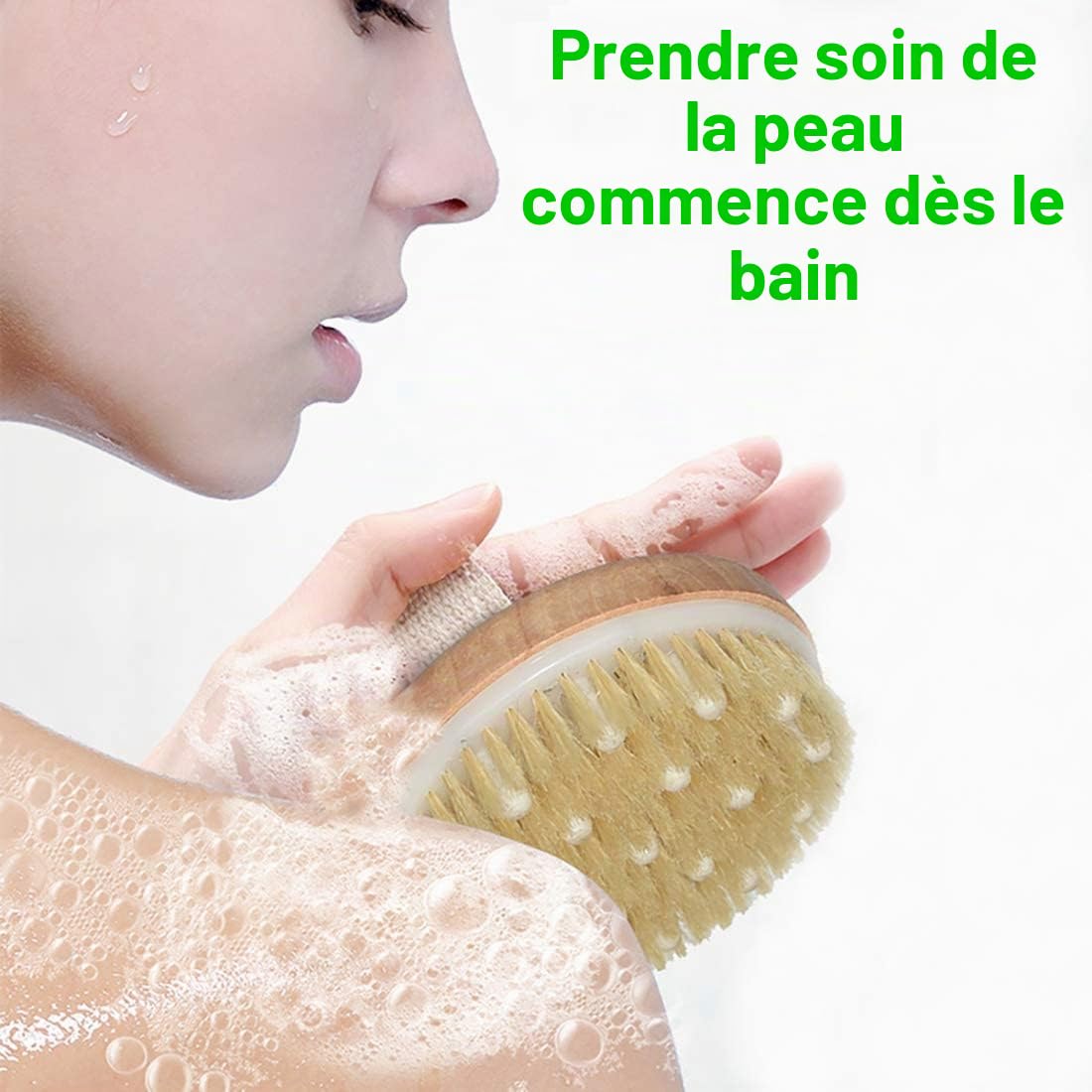 Brosse pour le corps sèche, de bain en poils naturels, drainage lymphatique, exfolie, stimule la circulation sanguine, élimine les toxines peau morte et cellulite