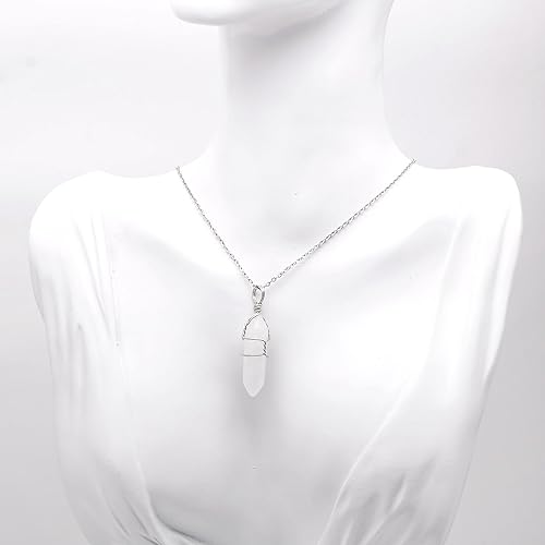 Vista 2 de White Quartz Mineral Stone Point Wire Wrapped Healing Crystal Pendant Necklace