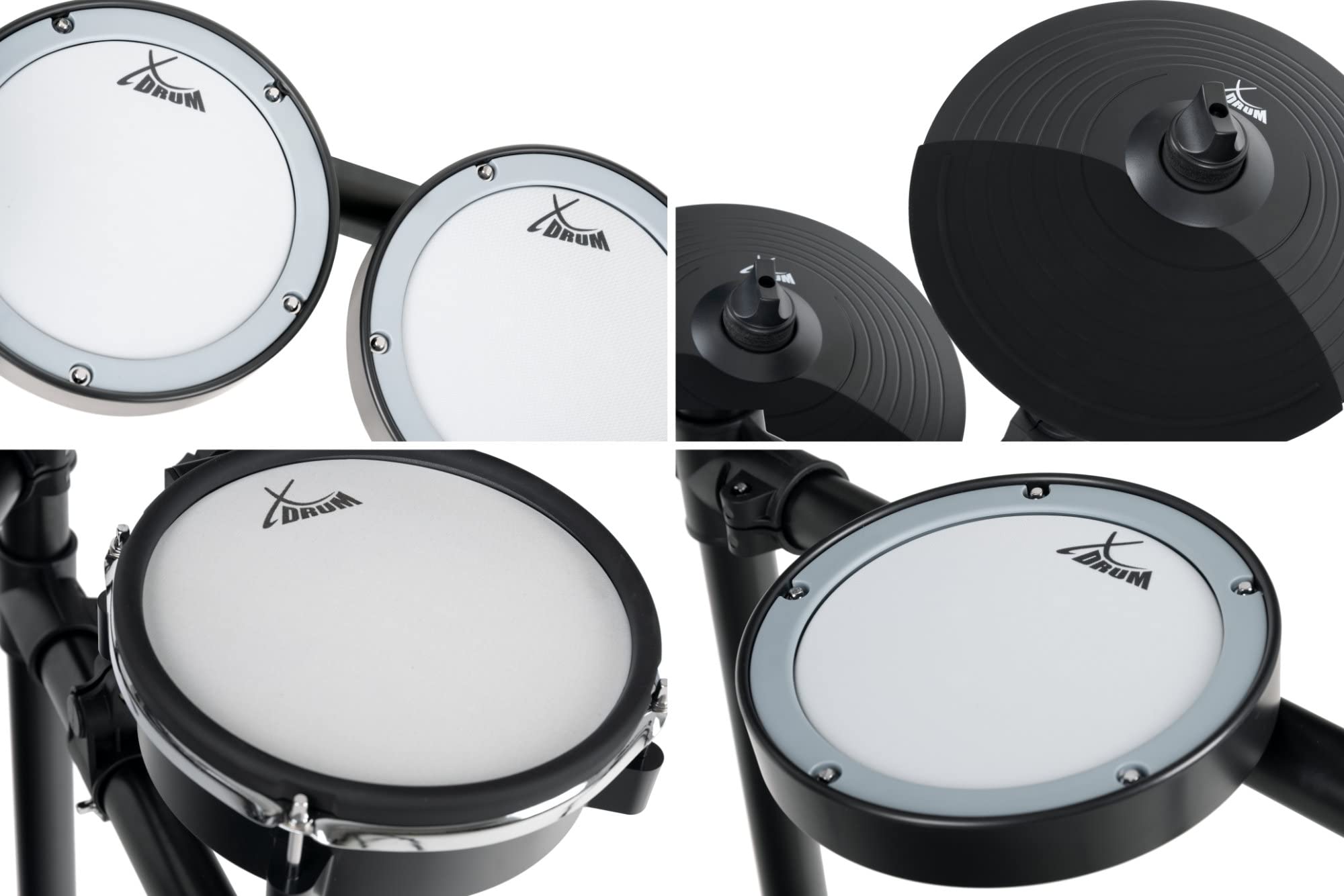 XDrum DD-460P E-Drum Kit, Batteria elettronica con Mesh Heads, Incluso rack | 1x 8" Snarepad Dual-Zone, 1x 8" Kickpad, 3x 8" Tompad Single-Zone, 3x 10" Pad piatti Dual-Zone, Tutti i piatti stoppabili