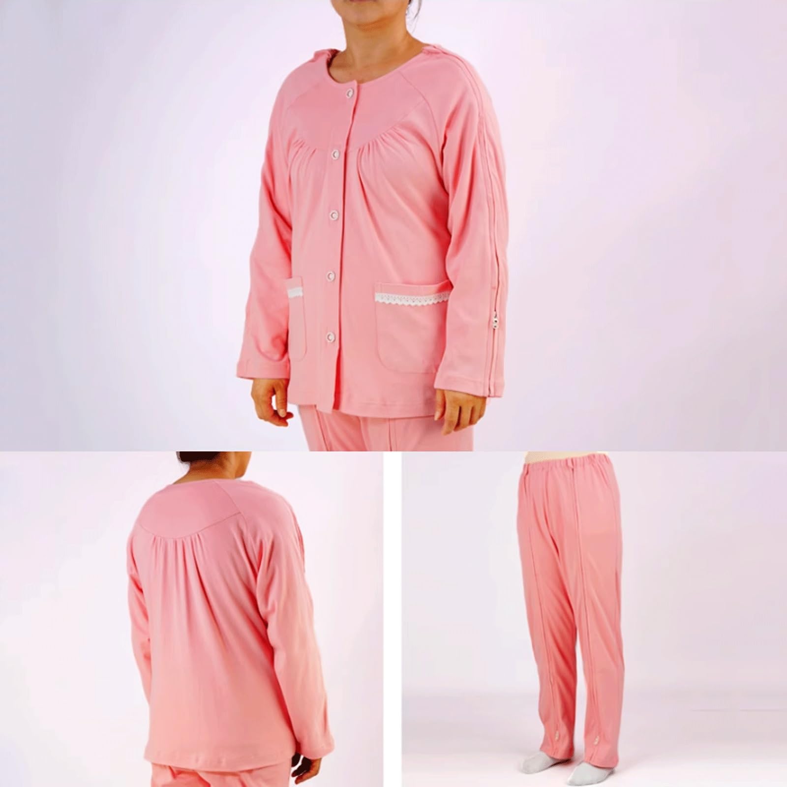 Pijama de algodón con cremallera for pacientes postrados en cama, ropa recuperación quirúrgica espalda abierta for el cuidado domiciliario personas mayores Exfoliantes Suaves(M)