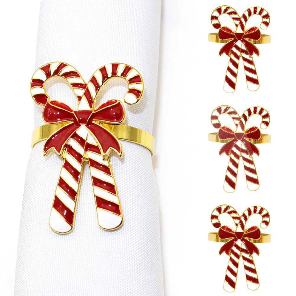 Christmas Napkin Ring,4pcs Metal Candy Cane Napkin Holders for Birthday Party Christmas Wedding Dinning Table Decoration