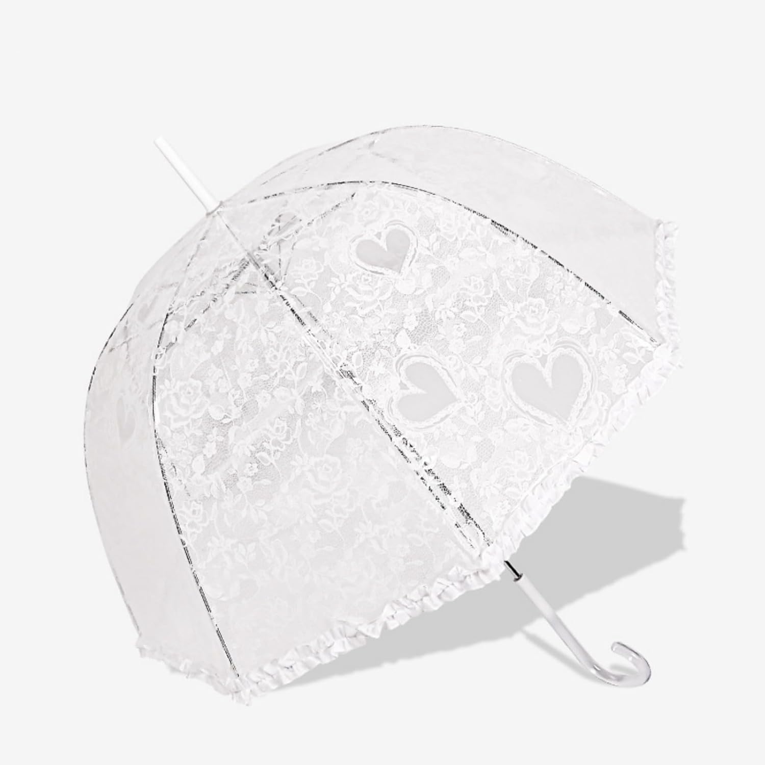 2 Pcs Heart Clear Umbrella Wedding Lace Stick Umbrellas Large Windproof Bubble Umbrellas Rain Umbrellas with J Hook Handle for Bride Groom Gift