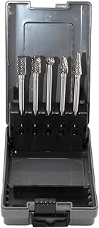 5pcs Tungsten Carbide Burrs Set with 1/4'Shank Double Cut Extended Long Solid Power Tools Carbide Rotary Files Bits for Die Grinder Metal Wood Carving Engraving Polishing Drilling Grinding Milling
