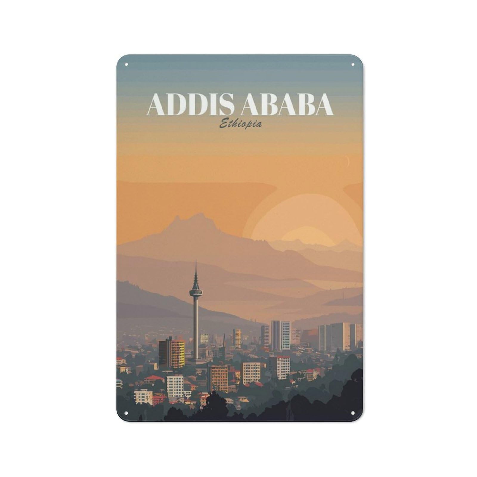Junmoney Style-16 Tin Sign 30X20cm With Addis Ababa, Ethiopia Cityscape Art For Garage Wall, Vintage Decor, A Housewarming Gift For Fans Of Vintage Interiors