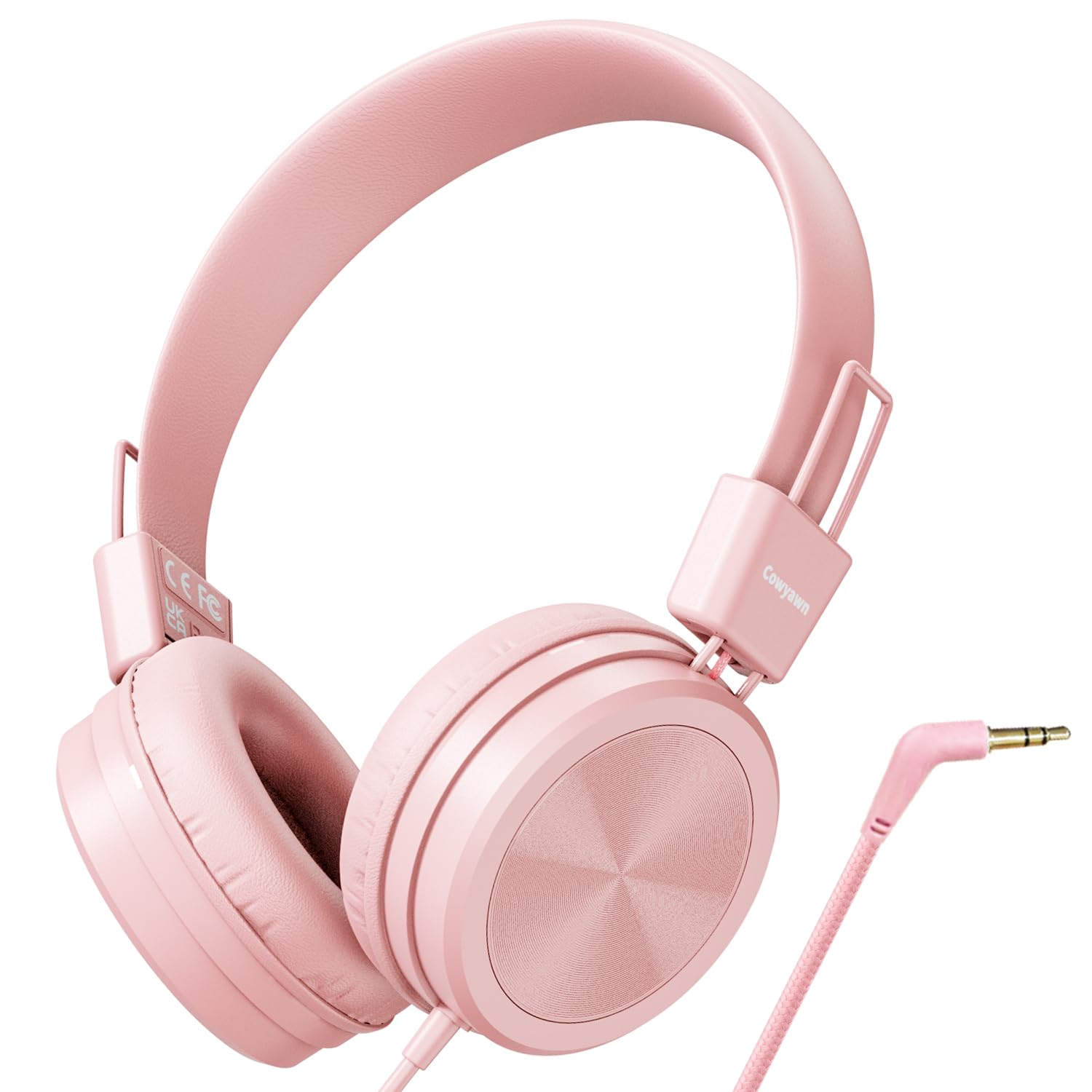 Kids Headphones, 3.5mm Wired Headphones for kids, 94 dB Safe Volume Limit, Stereo Sound, Wired School Headphones with Adjustable Headband Foldable Childrens Headphone for School/Travel,Pink