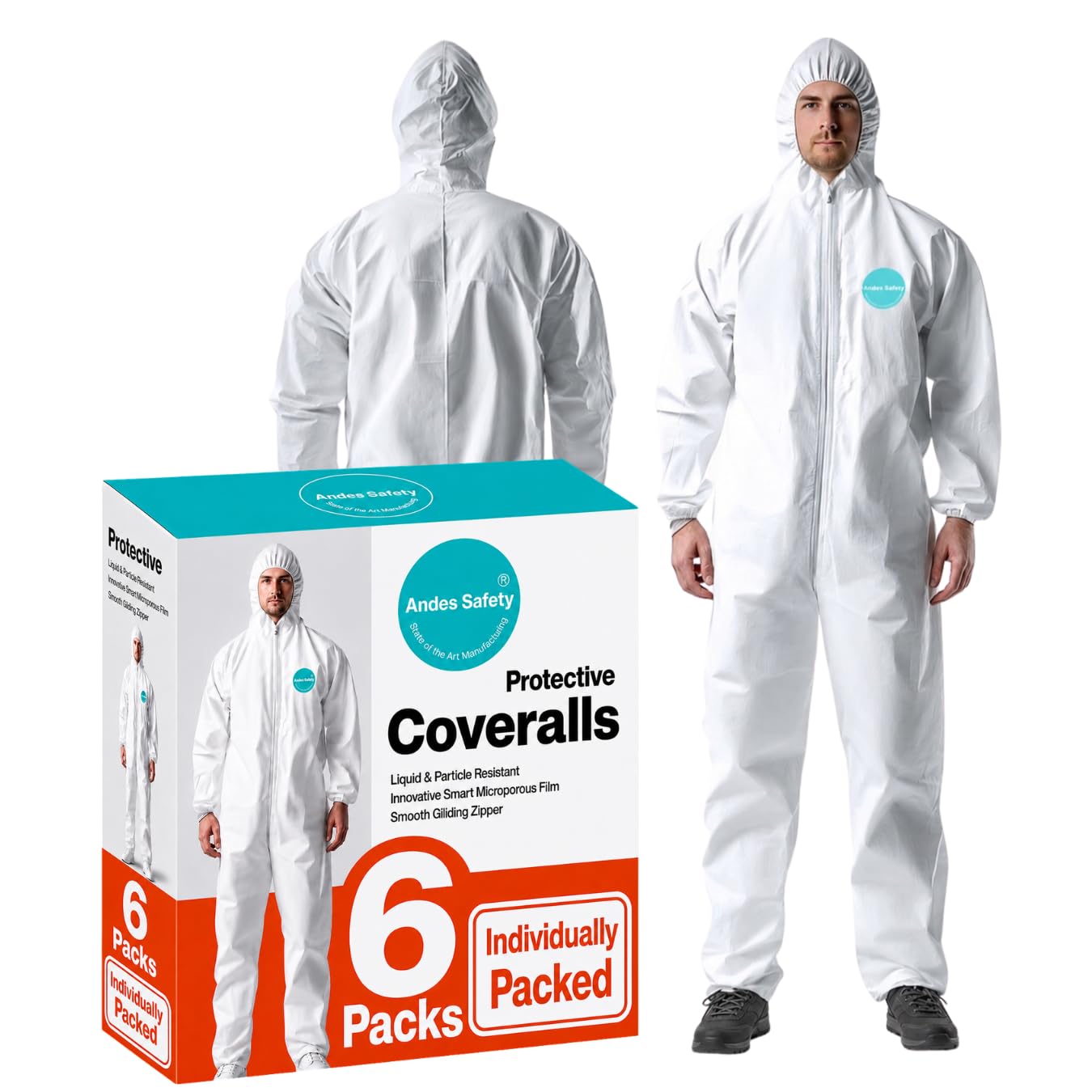 Andes Safety Disposable Protective Coverall with Hood, 6 Pack X-Large