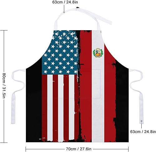 Miniatura 2 de Delantal de cocina Half Peru Half USA Flag para adultos, delantal de cocina ajustable con babero suave con 2 bolsillos