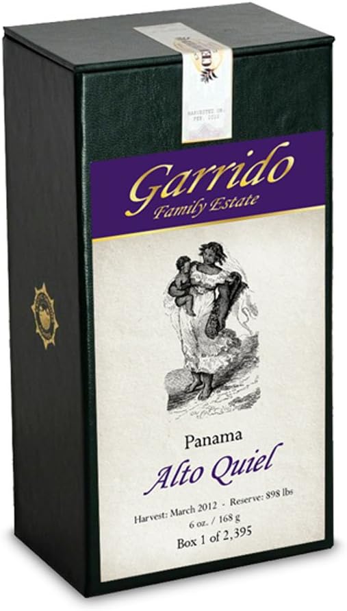 Exotic Origins Coffee: 89 Point – Garrido Family Estate – Mama Cata Farm – Varietal: Caturra– Alto Quiel Micro Climate in Panama – Limited Reserve of 898 Pounds – One Sequentially Numbered Box of 2,395 – Whole Bean – 6 oz.