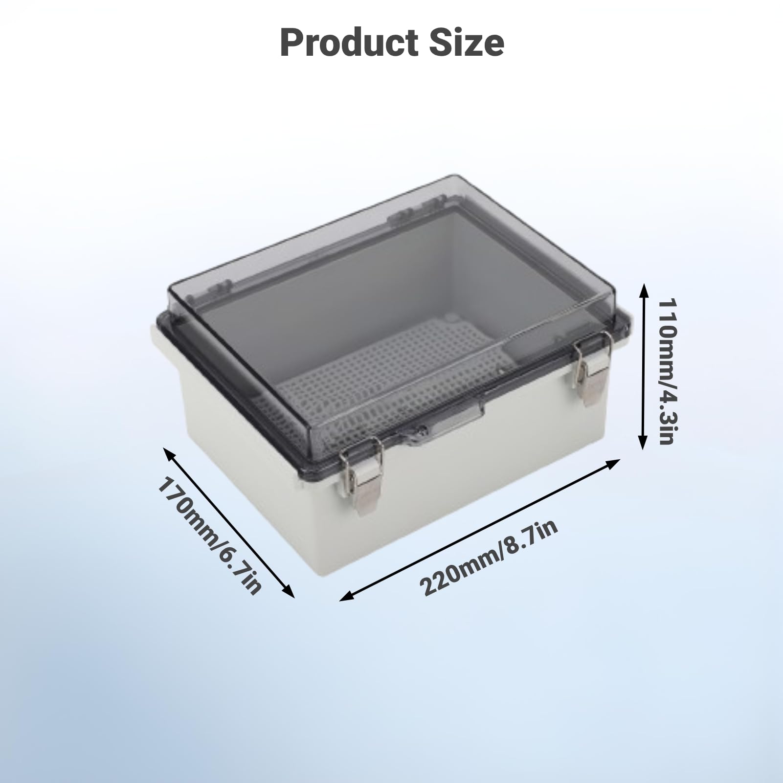 Outdoor Junction Box, Electrical Box with Hinged Transparent Lid, Water-Resistant Universal Project Enclosure Box 220 X 170 X 110mm - Image 3