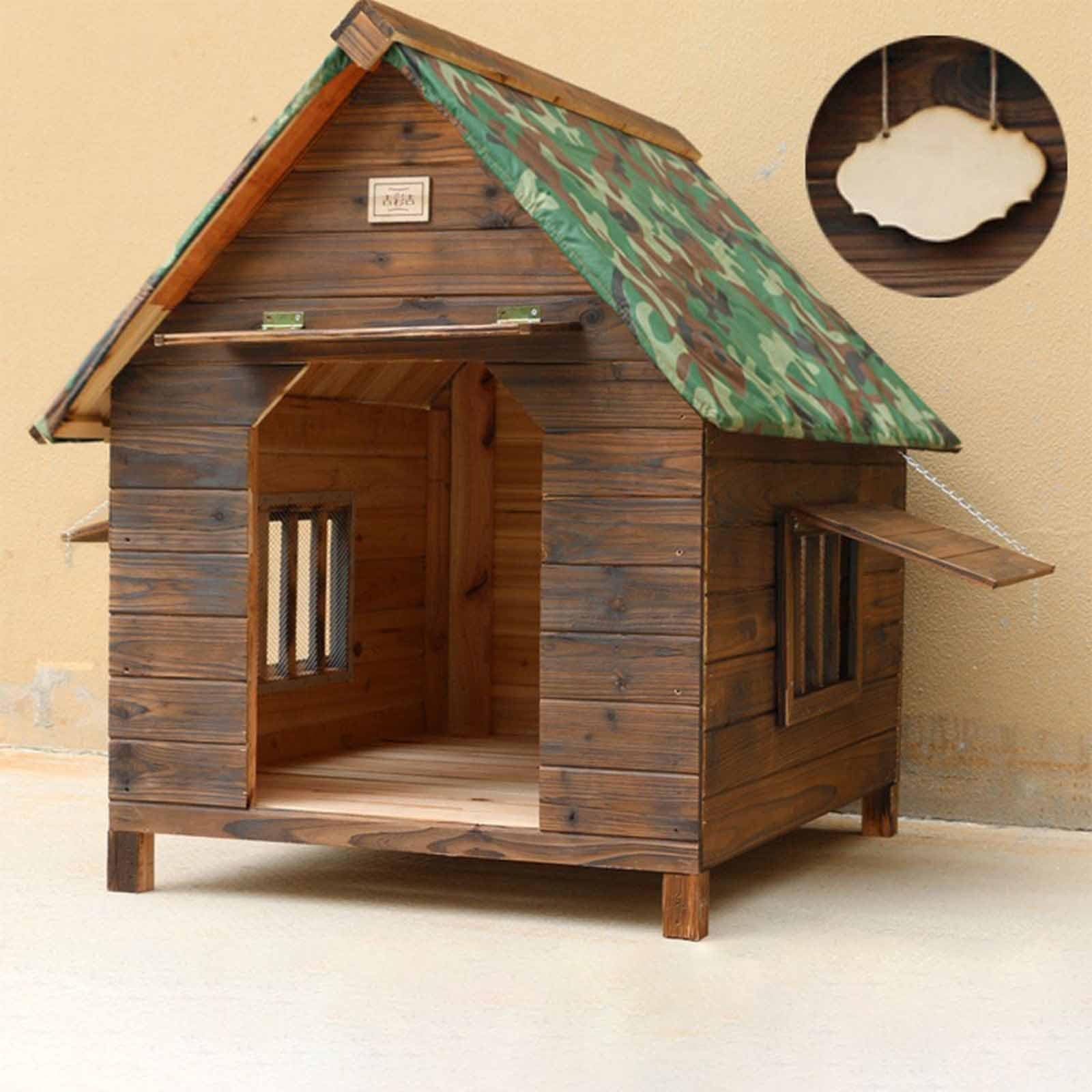 Cuccia per cani in legno con portico coperto e tetto incernierato, resistente alle intemperie per un comodo riparo