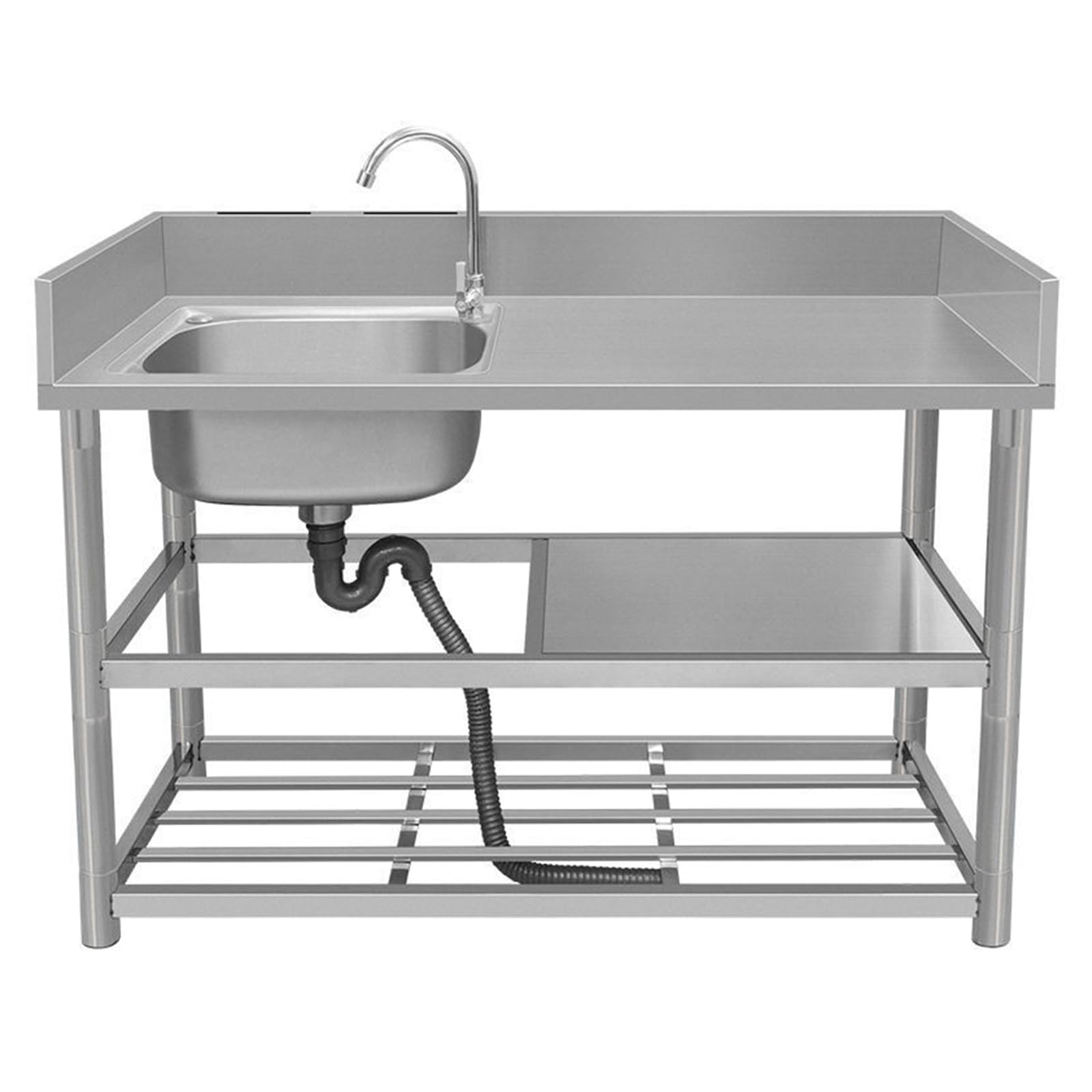 YNIYUJKL Free Standing Stainless-Steel Sink W/Workbench & Storage Shelves,Utility Washing Hand Basin,Commercial Restaurant Sink,Commercial Kitchen Catering Sink,Right-100cm/39.4in