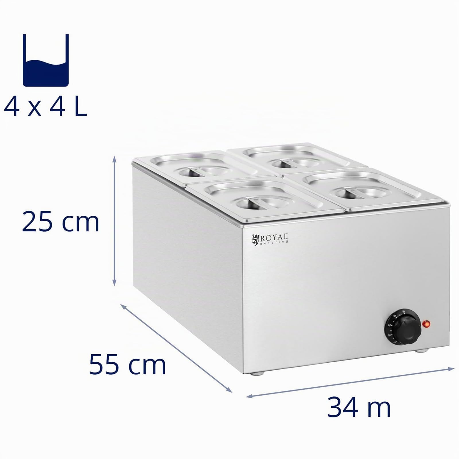 Royal Catering RCBM_GN1/4_1 Bain-marie professionnel 640 W 4 x GN 1/4 Bain-marie inox