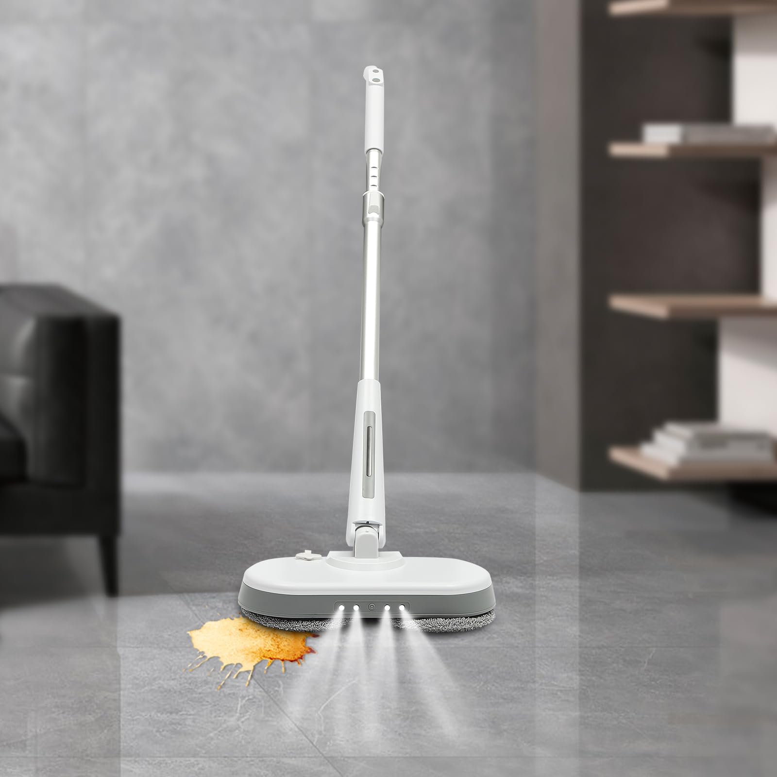 Elektrischer Wischmopp 9000 U/min mit Sprühfunktion | Akku Bodenwischer mit 350 ml Wassertank für Parkett Fliesen Laminat mit LED Licht Rotierende Mopps Nass Trocken Reinigung