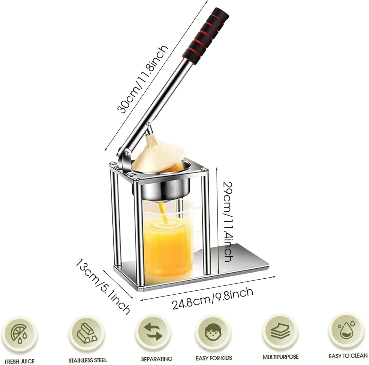 Manual Juicer, Manual Juicer Hand Press 304 Stainless Steel Fruit Press Efficient Juice Extractor with 300ml Measuring Cup for Oranges, Grapes, Lemons, Berries, Fruit