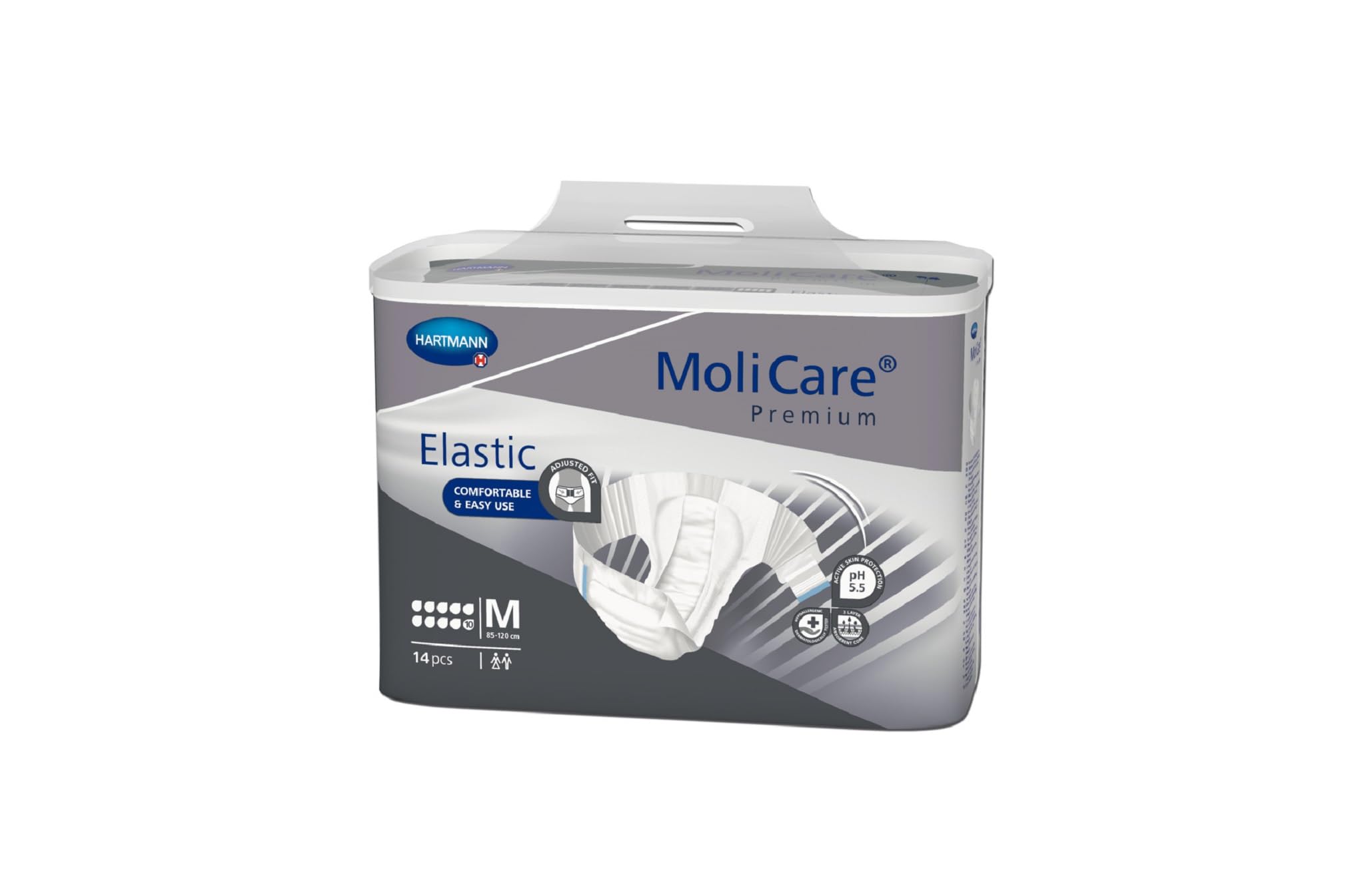MoliCare Premium Elastic Slip: w przypadku najcięższego nietrzymania moczu dla kobiet i mężczyzn; 10 kropli, rozmiar M (obwód bioder 85-120 cm), 4 x 14 sztuk