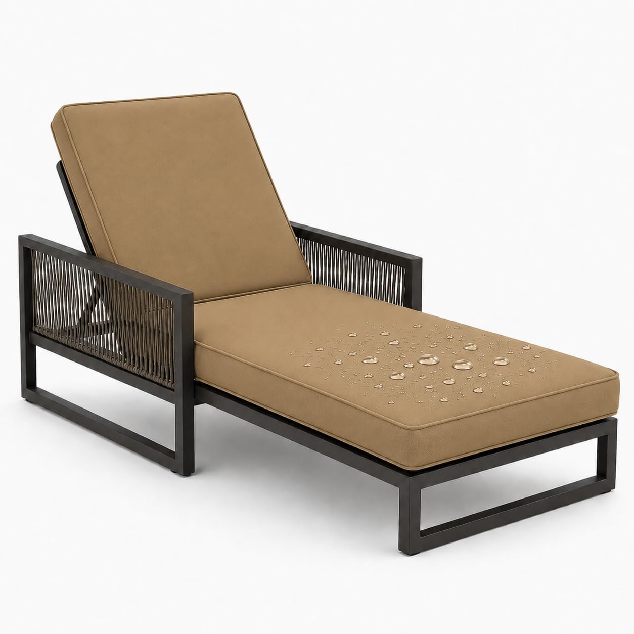 AZMAHT Thick Padded Sun Lounger Cushion, Waterproof Polyester with Double Piping, Comfortable 50D Foam, Non-Slip Base for Relaxing Outdoor Use, Sunbed Cushions for Sun Loungers,Khaki,193x56x10cm
