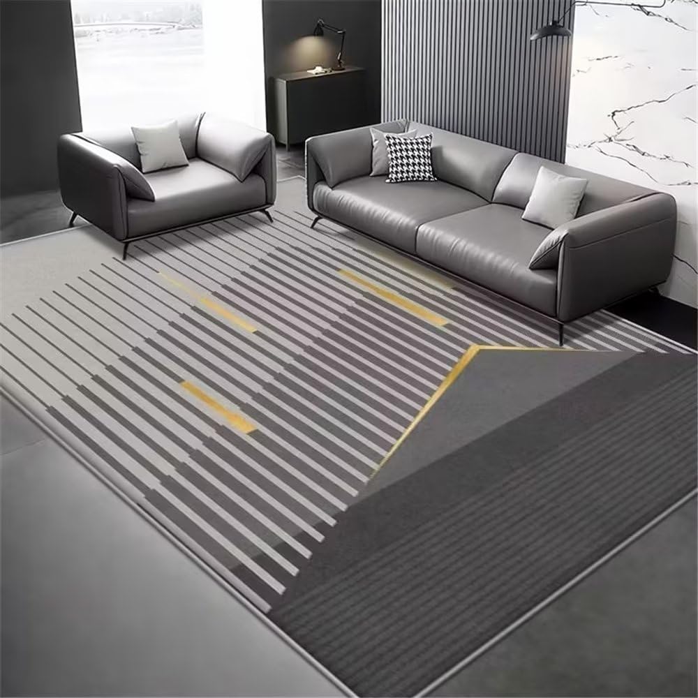 Tapis de chambre adulte gris à fines rayures géométriques et plancher durable 200x300cm