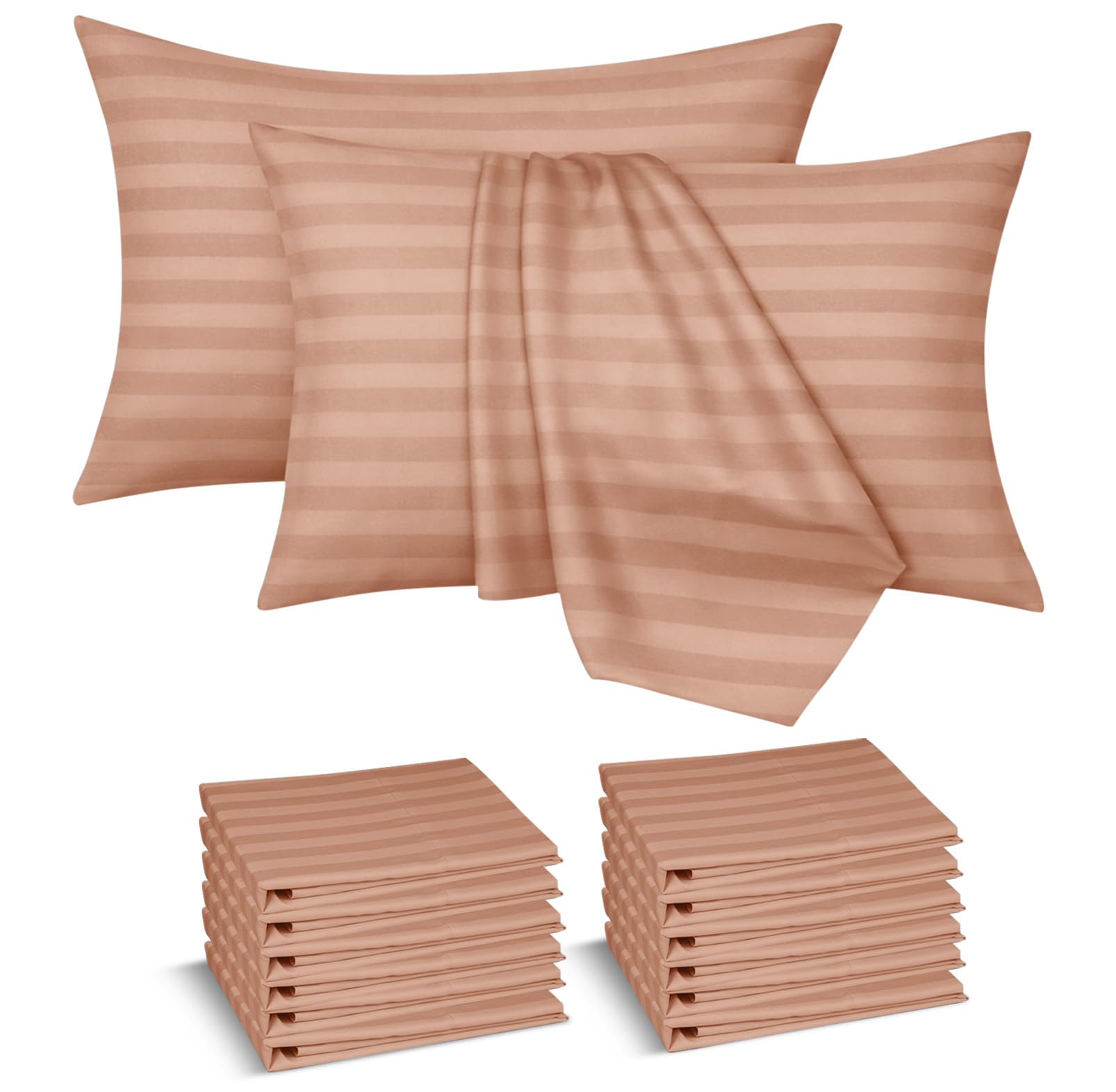 Moonlight Bedding Pillow Cases 12 Pack - Peach Stripe 50x75cm Luxury Pillowcase Brushed Microfiber Hotel Quality Pillow Cover - Super Soft and Breathable Pillow Case