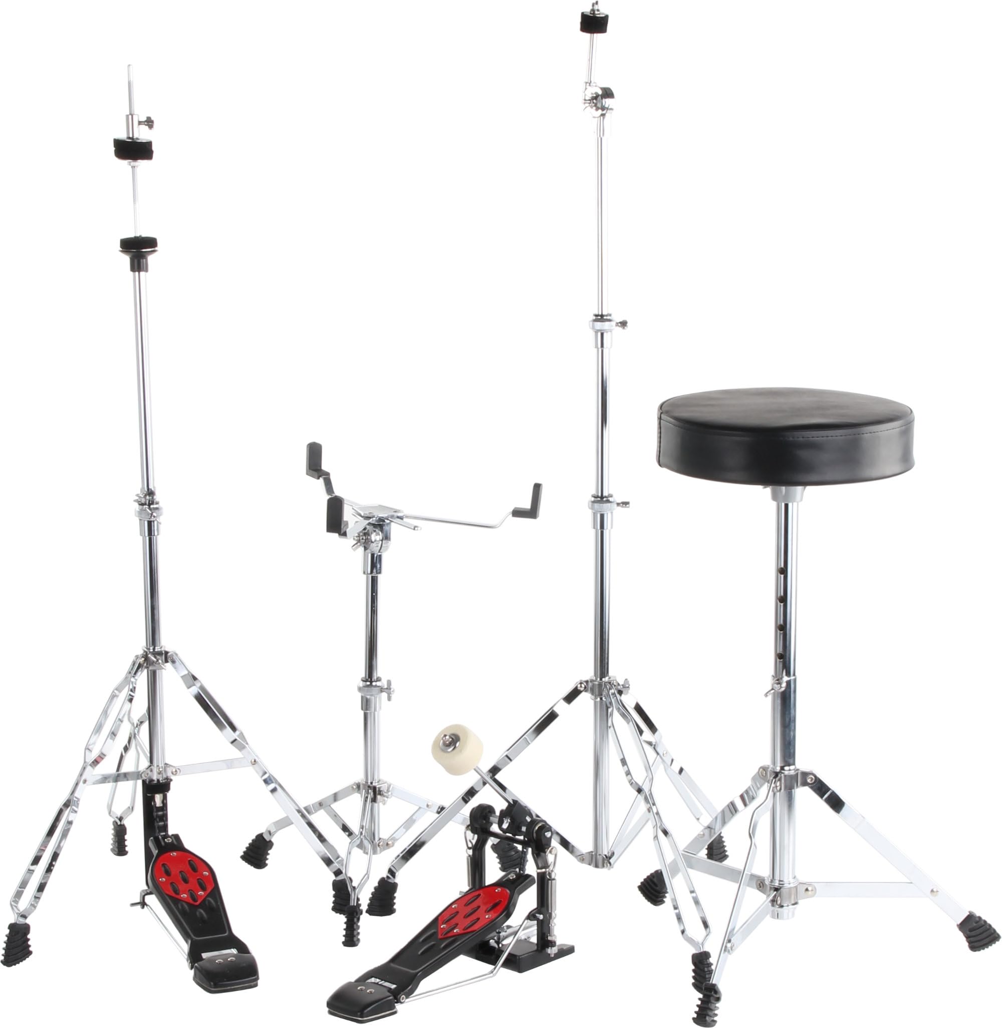 XDrum Semi 22, Batería, Hardware de 5 piezas y doble soporte:, 16" TT | Soporte de caja, pedal y hi-hat (ambos con cadena), soportes de platillos de doble soporte, banqueta ajustable en altura