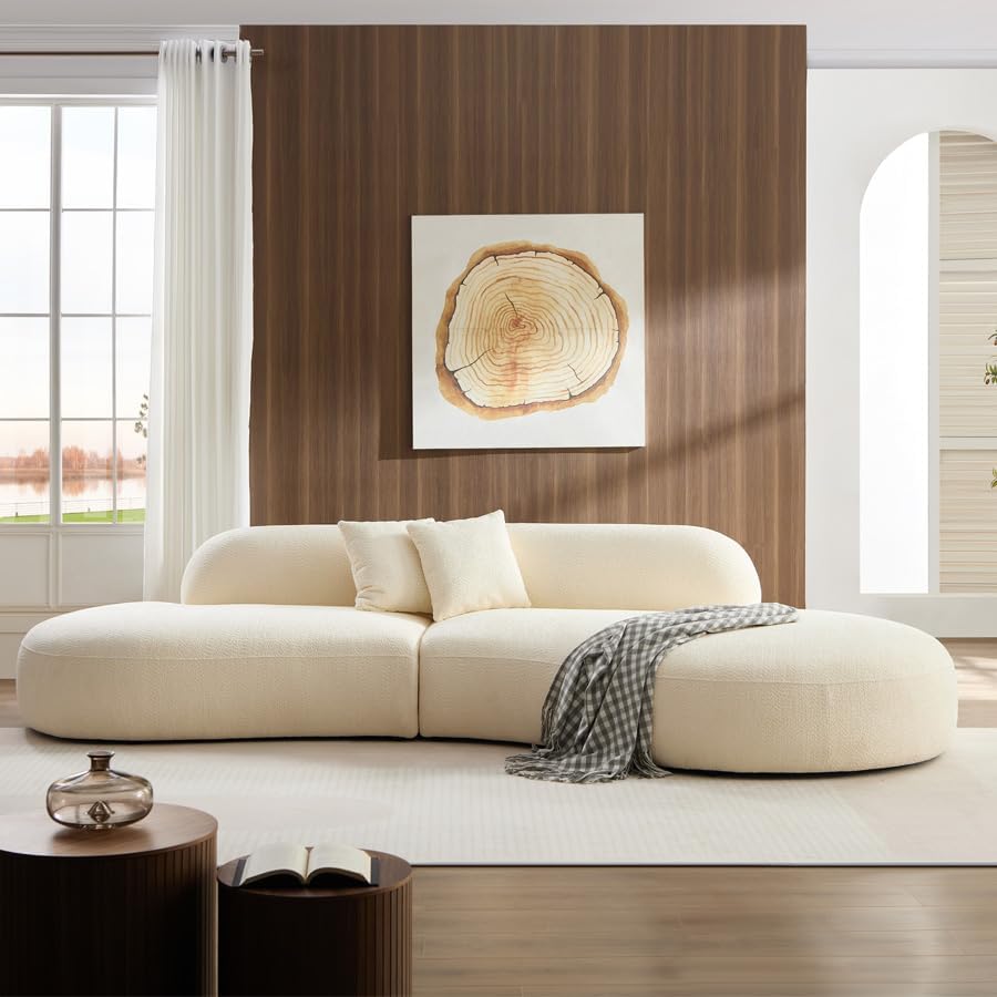 Miniatura 5 de Sofá curvo de gran tamaño de 135.4 pulgadas, moderno y minimalista cómodo, sofá modular de lujo tapizado Boucle, sofás modulares de 6 plazas para