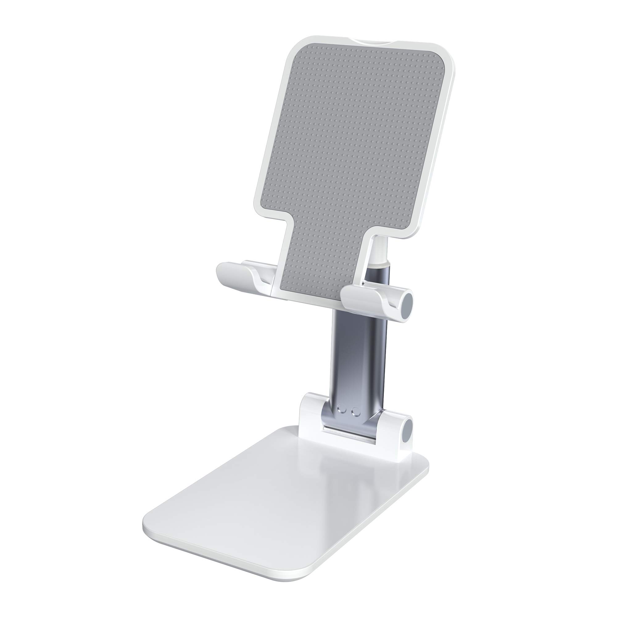 Adjustable Cell Phone Stands for Desk, Aluminum Folding Phone Holder with Stable Base and Charging Port for 4-12.9 Inches Smart Phone, Tablet (White)