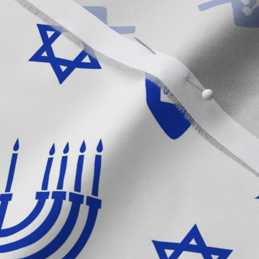 Spoonflower Fabric - Hanukkah Blue Menorah Star White Holiday Light Printed on Organic Cotton Sateen Fabric by The Yard - Sewing Quilting Apparel Home Decor