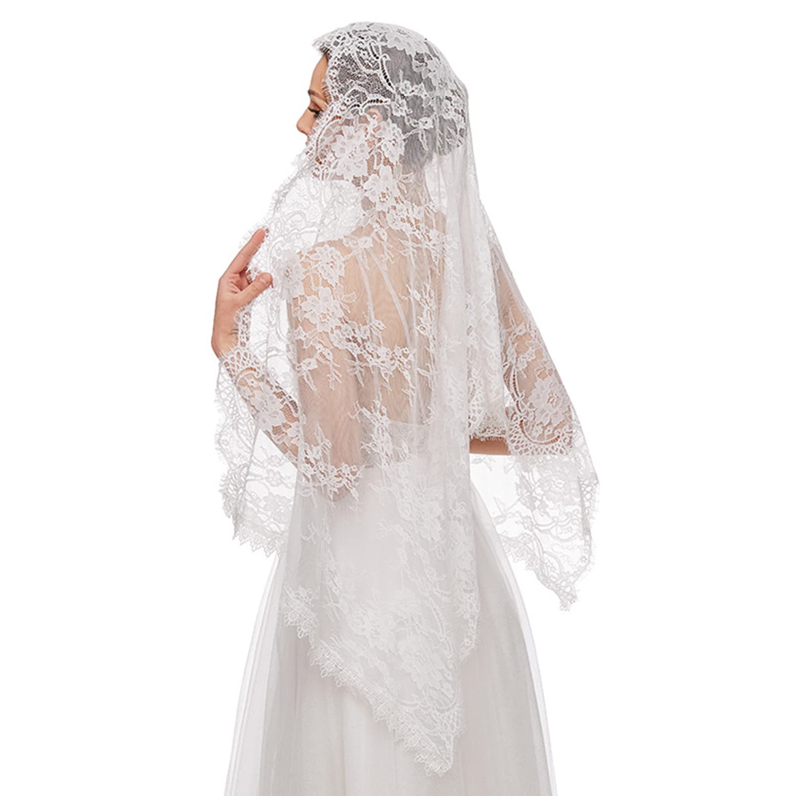 Mantilla de encaje con velo católico, elegante patrón floral, suave y cómodo, para cubrir la cabeza para mujeres, misa latina para