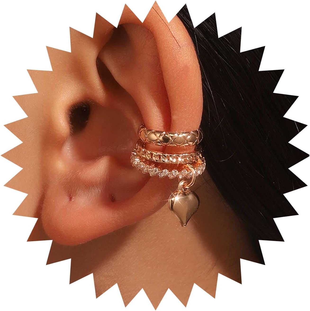 Andelaisi Boho Heart Dangle Ear Cuff Earrings Vintage Heart Clip On Earrings Gold Heart Drop Cartilage Earrings No Piercing Clip Earrings Jewelry for Women and Girls