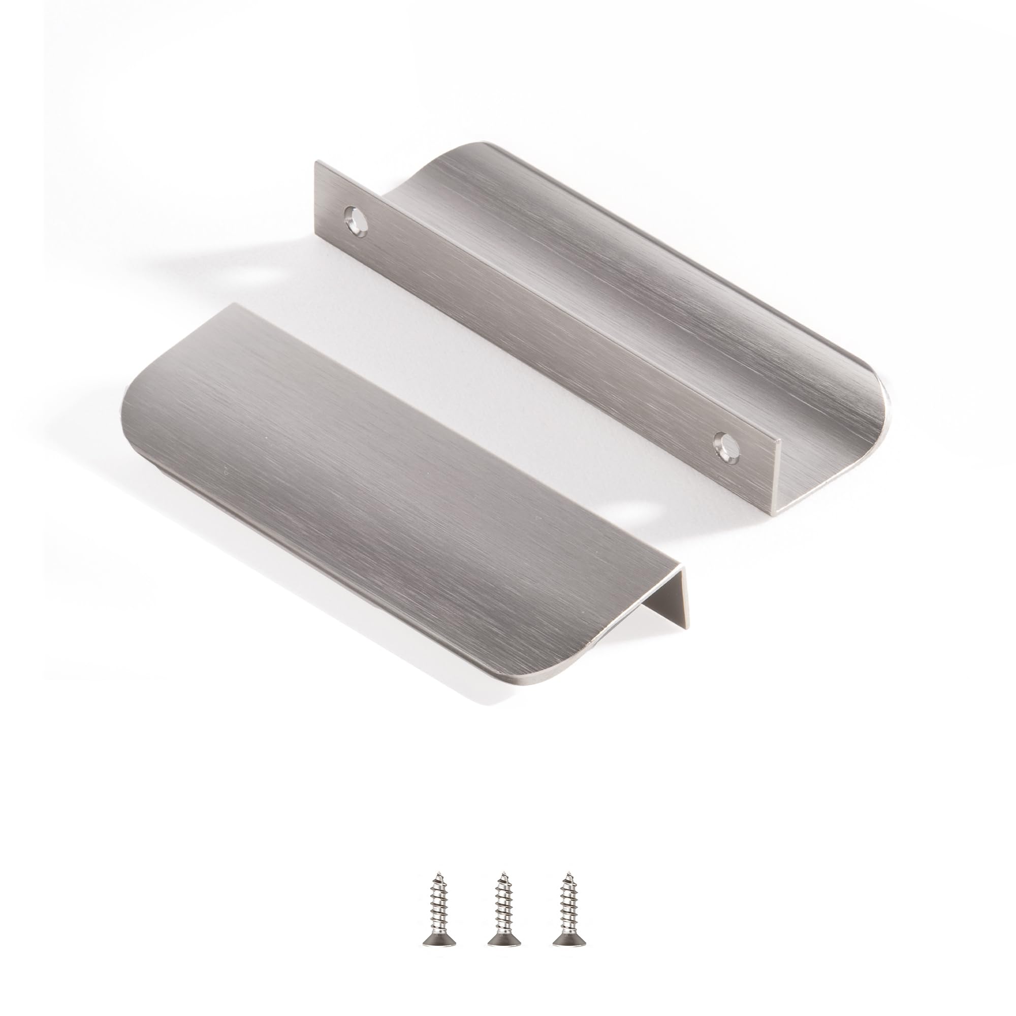 Edge Finger Tab Pull for cabinets Kitchen Concealed Drawer pulls Aluminum Hidden Back Mount Door Handle for Home Pack of 10 Modern Brushed Nickel 4.72" Overall Length Easy Installation