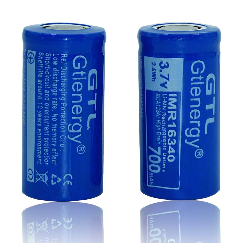 2Pcs High Capacitance 3.7V 700Mah LR123A Battery Large Capacity Rechargeable Li-Ion Battery For Led Torch Flashlight