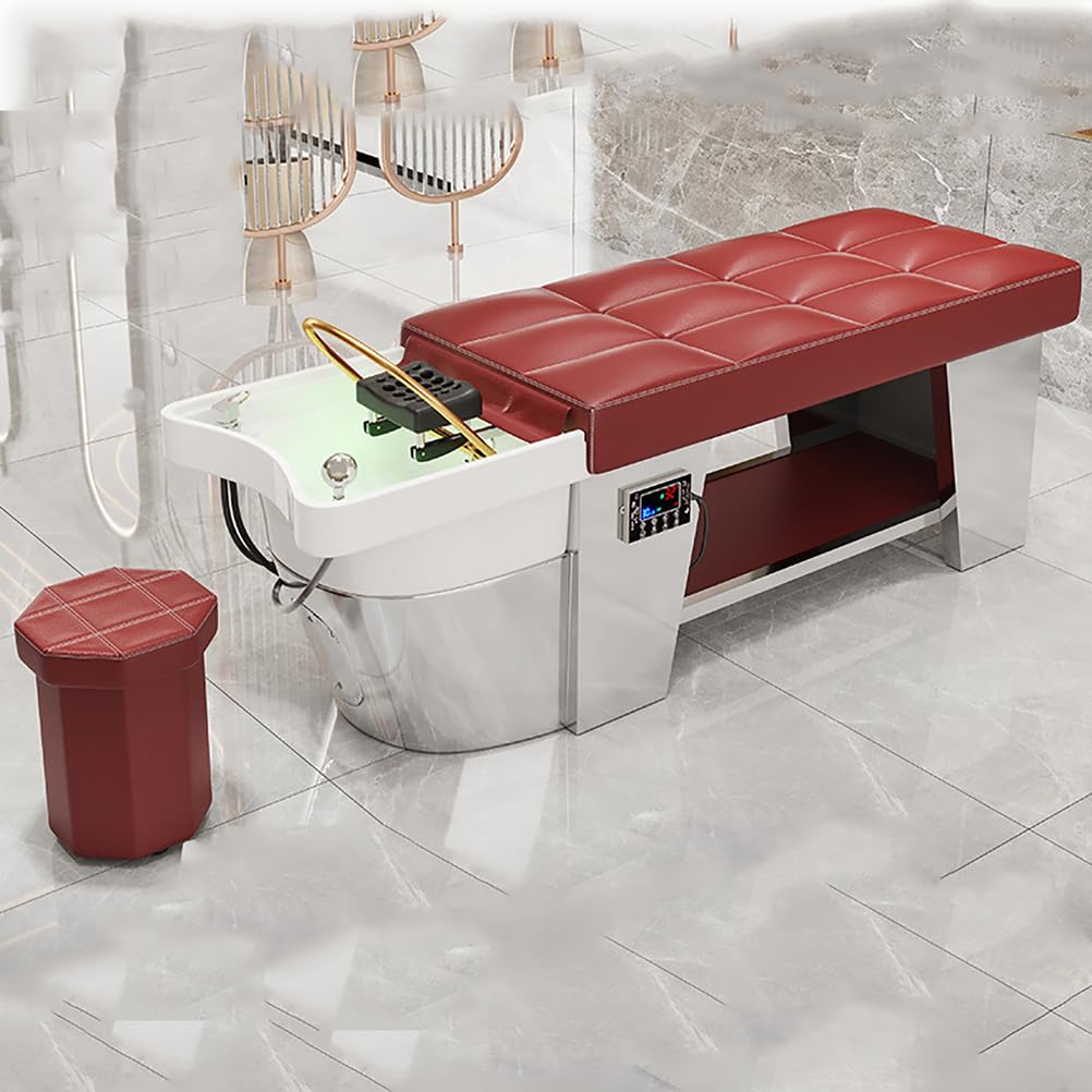 Zestaw szamponu premium "Salon Shampoo Station" w tajskim stylu z umywalką i krzesłem, wygodny zagłówek, stół do masażu cyrkulacji wody, czerwony