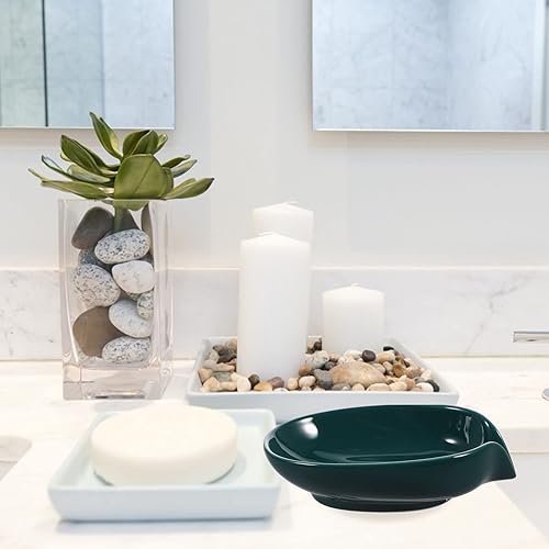 Miniatura 5 de DOITOOL Jabonera de cerámica con piedra de jabón, bandeja de drenaje de jabón, plato colaborativo Grove, bandeja de jabón para bar, jabonera, jabón