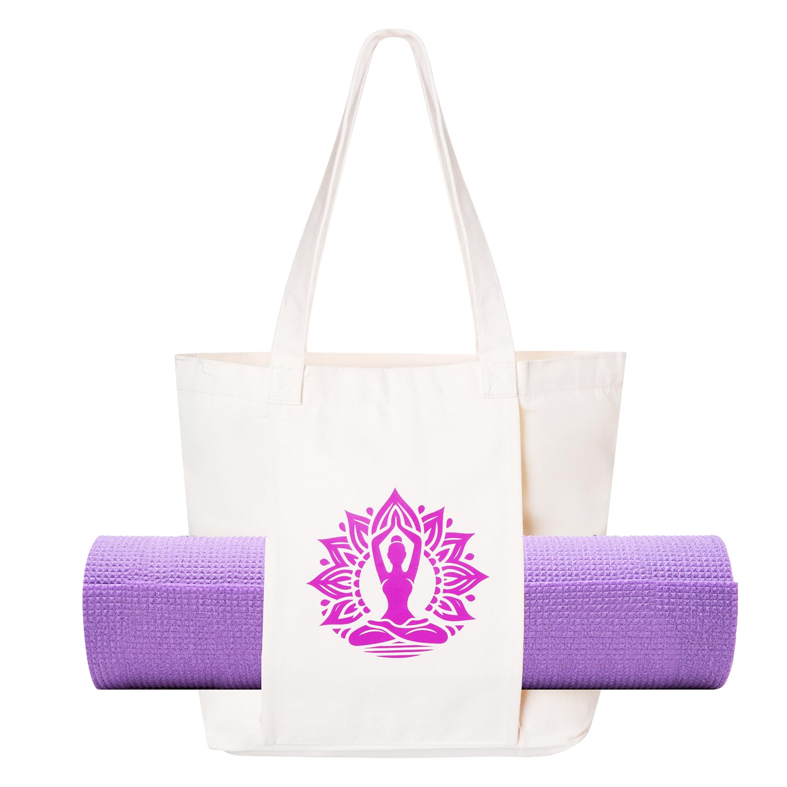 Haakong Yoga Mat Bag for Women Canvas Tote Bags with Yoga Mat Carrier Gym Bag for Workout Pilates Travel Beach and Office