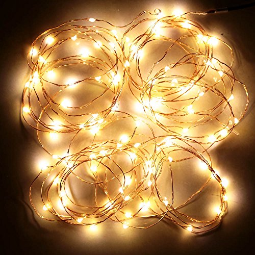 Andoer DC4.5V 1W 10 Metros 100 LED Fada de Cobre Luz de Corda Alimentada por Bateria Branco Quente F