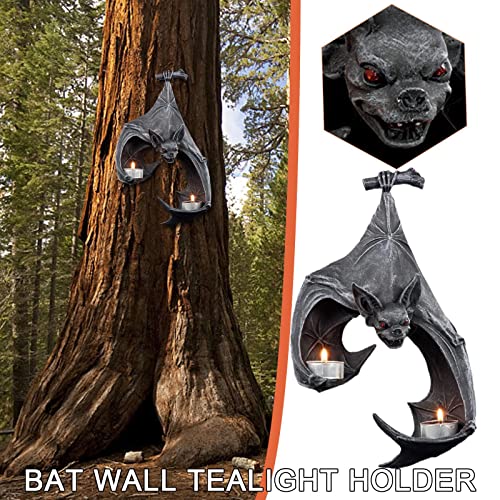 Liujunh Wall Sconces Candle Holders, Bats Double Tealight Holder, Gothic Wall Sconce Art Decorations For Thanksgiving Halloween Party, Garden Resin Decorative Bat Wall #TOP1