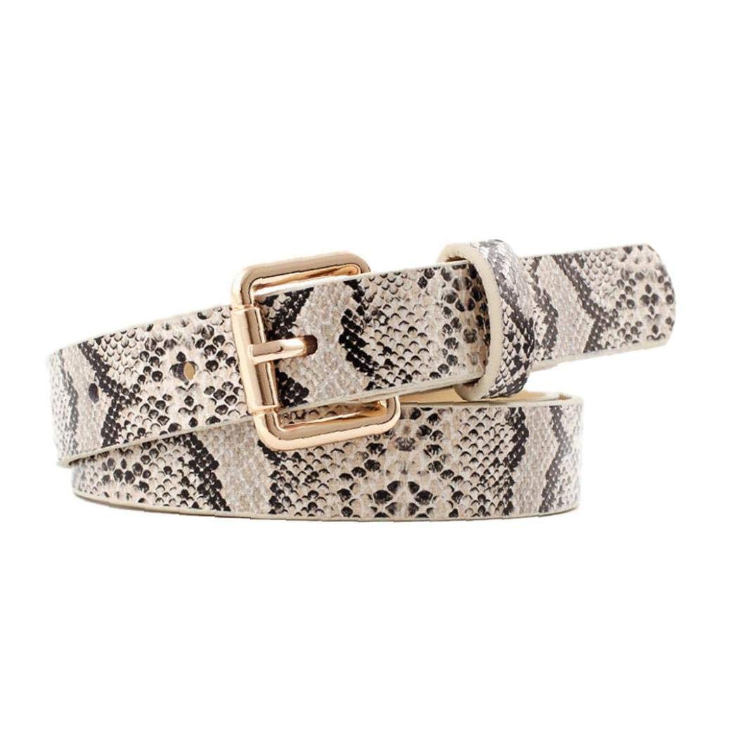 Byfri Women's Beige Skinny Belts Snakeskin Embossed Pu Leather Dress Waist Belt With Buckle