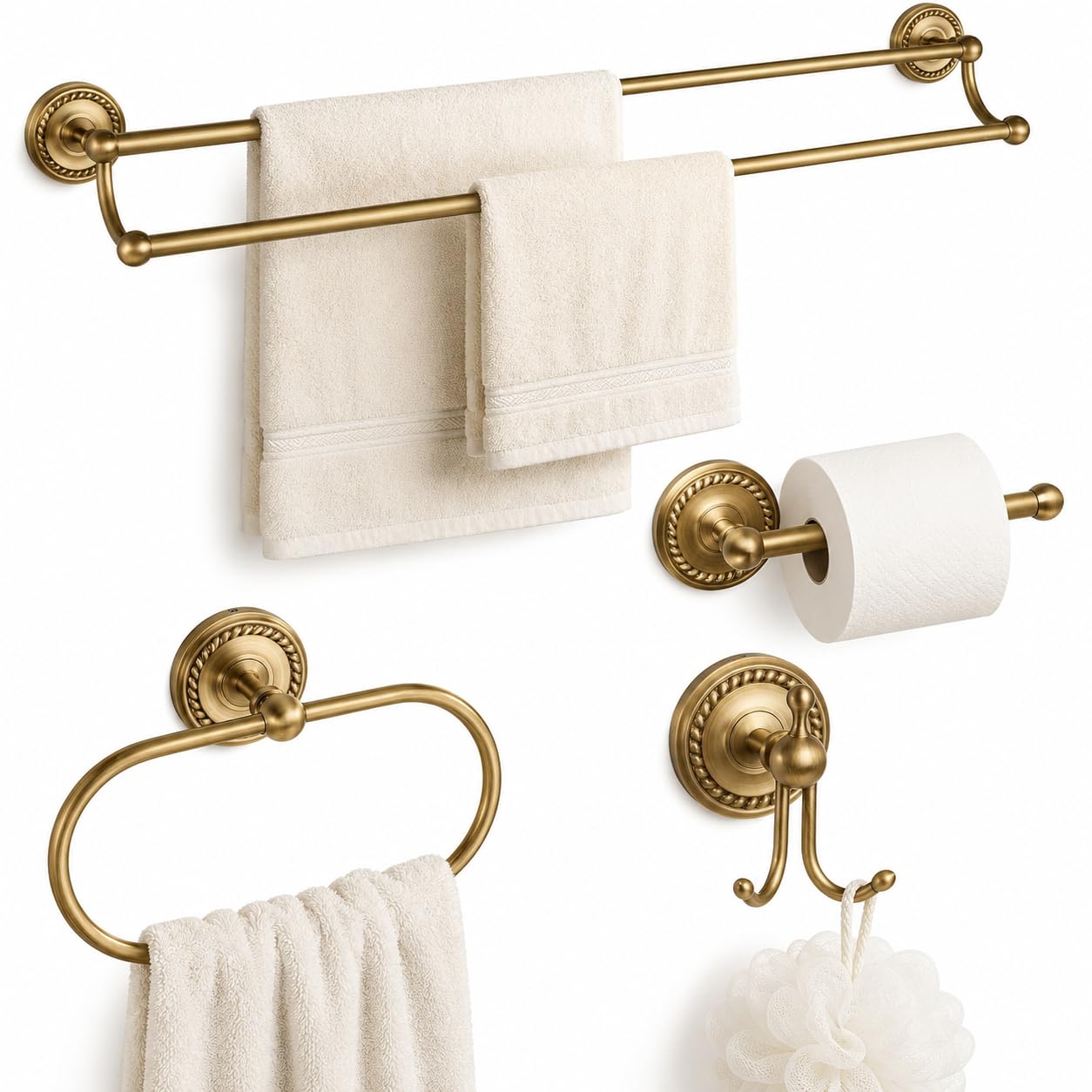 Antique Toilet Paper Holder 2 Pcs Gold Brass Hand Towel Ring Vintage Tissue Roll Set, Wall Mounted Bathroom Paper Hanger Hardware Decor Accessories(Oval) — Amazon image 11