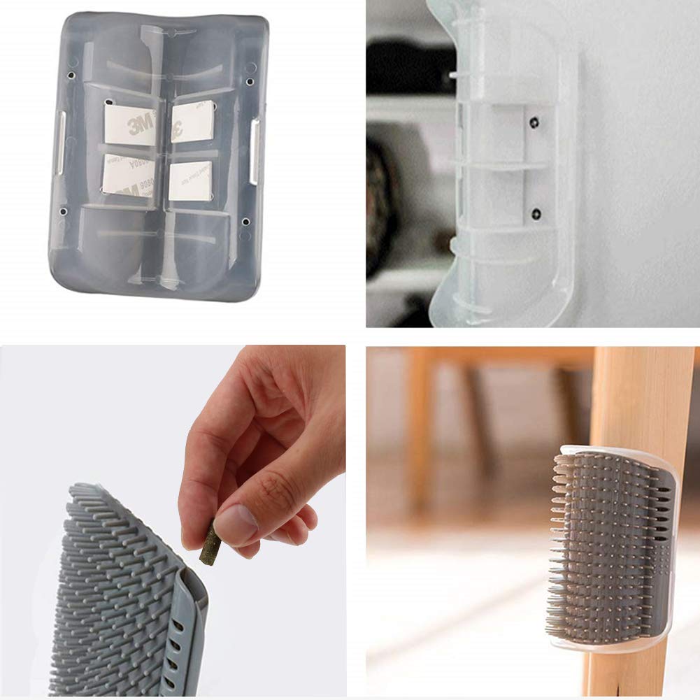 Cat Self Groomer, Wall Corner Massage Comb,Cat Corner Groomer Brush with Catnip,Perfect Massager Tool for Cats with Long and Short Fur- Grey(2PCS).