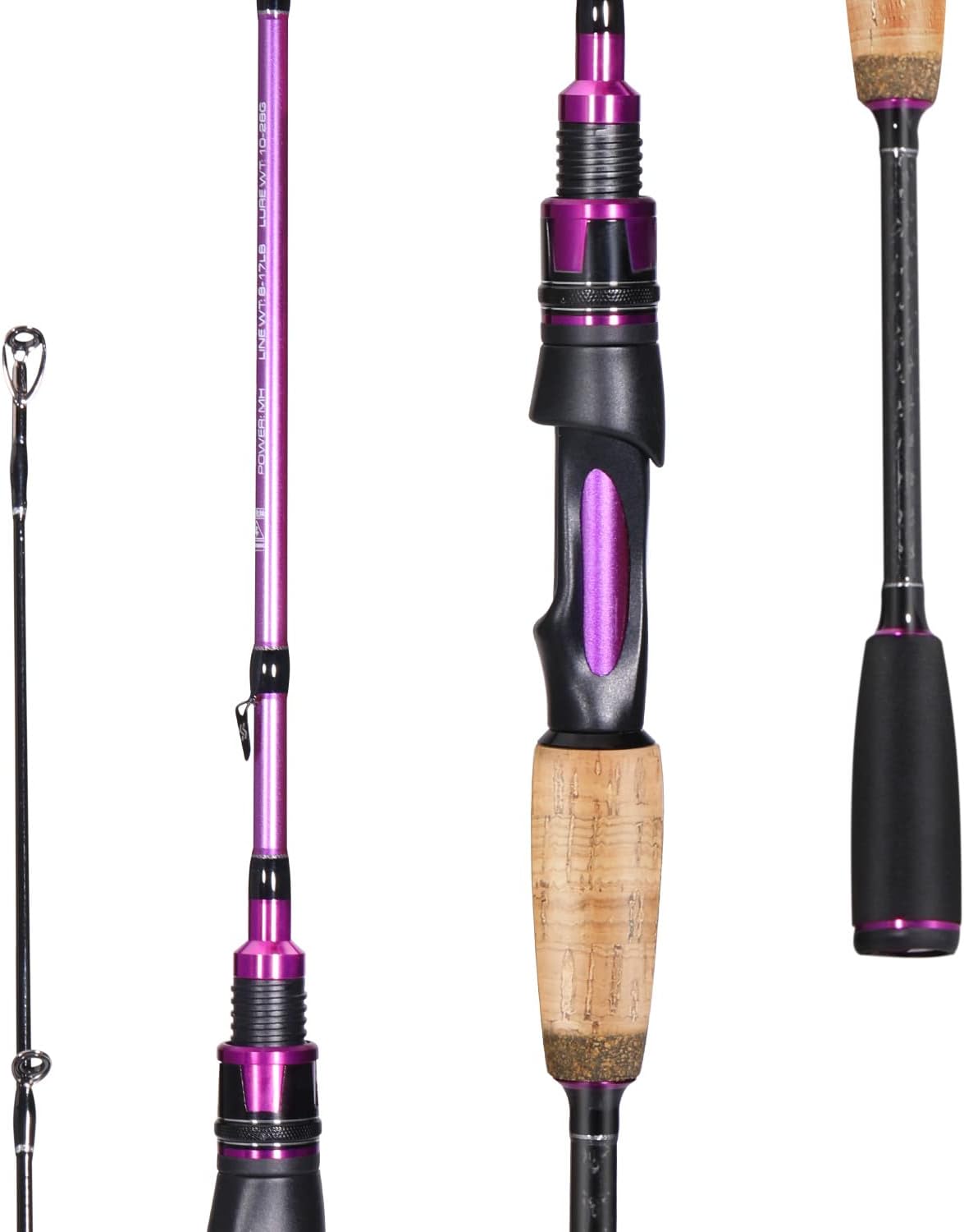 Sougayilang Fishing Pole, 2PC Fishing Rod with EVA Cork Handle Grip Purple 5.9ft-MH-Fast-Spinning