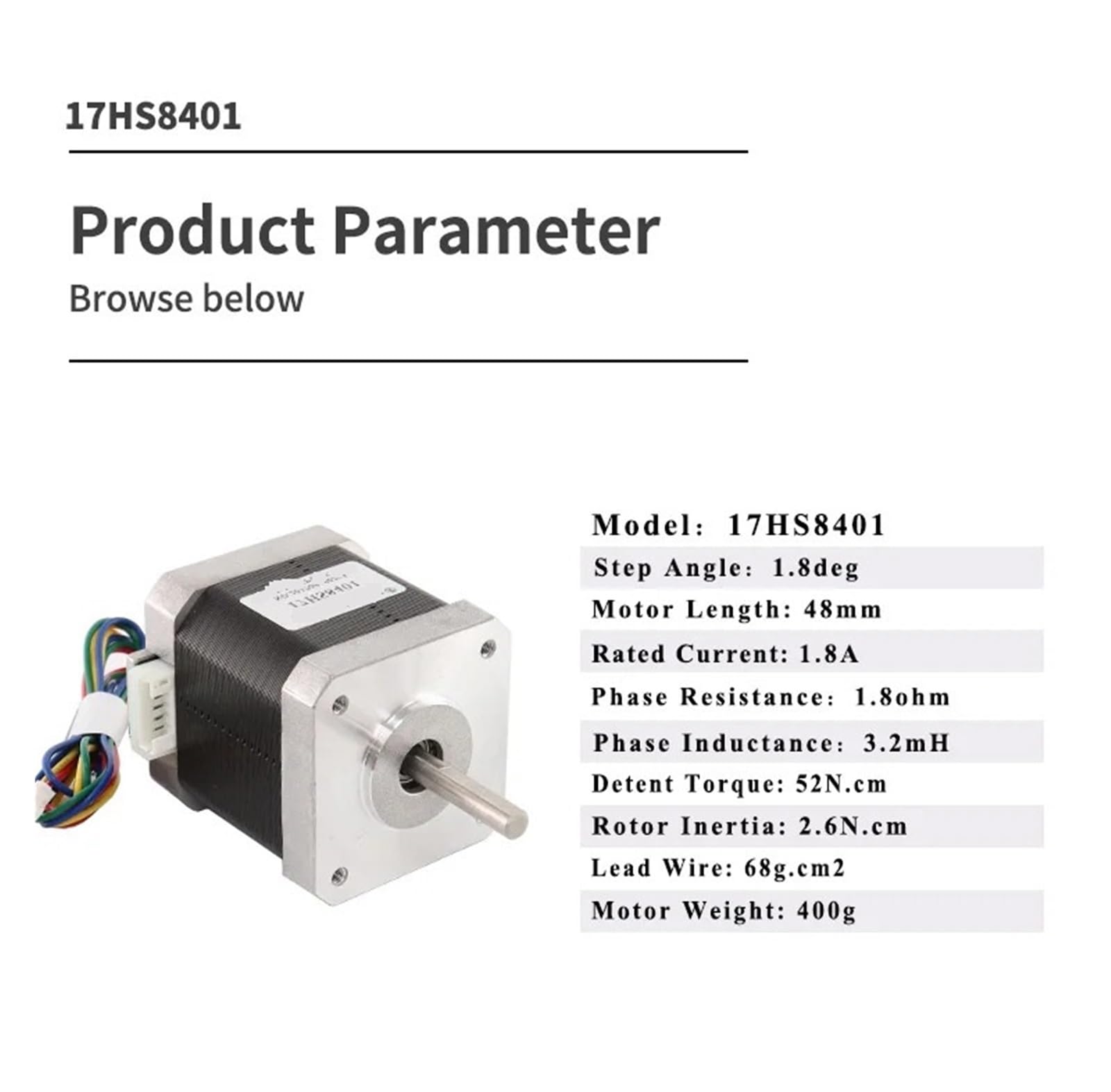 Motor paso a paso 3 uds motor Nema17 de 4 conductores 48mm 78Oz-in 52N.CM 42BYGH 1.8A 17HS8401 for fresadora CNC Motor paso a paso Nema 17