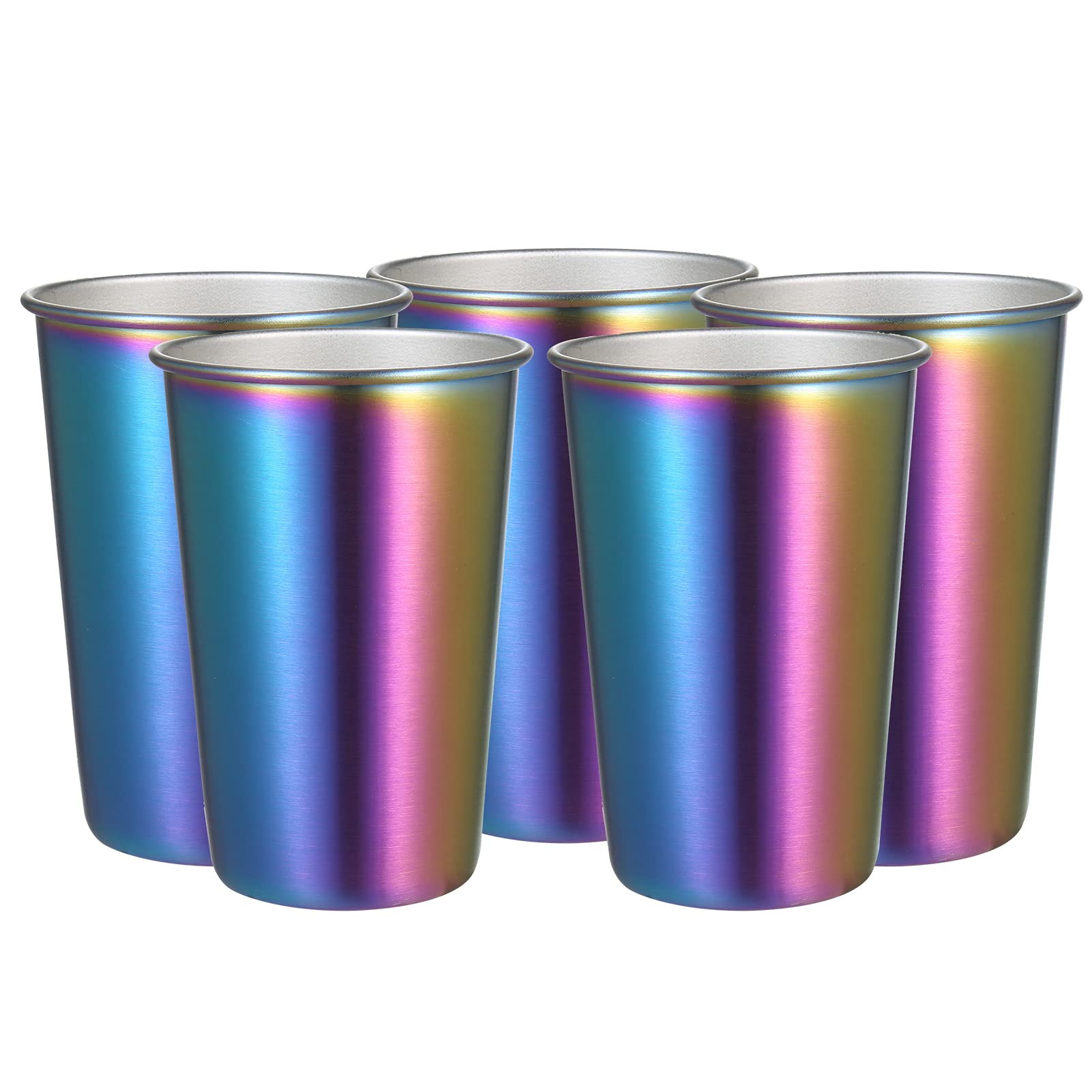 5 Pack 500ML Rainbow Stainless Steel Cup Bar Party Coffee Mug Colored Metal Tumblers Wide Mouth Cups Cold and Heat Mug Unbreakable for Indoor Outdoor Use