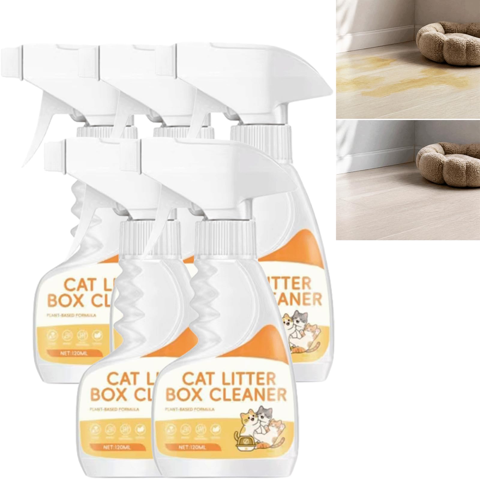Katzentoiletten-Desodorierungsspray, Katzenstreu-Geruchsentferner auf Pflanzenbasis & Katzentoilettenreiniger, Haustier-sicheres Desodorierungsmittel & Fäkalien, (5PCS)