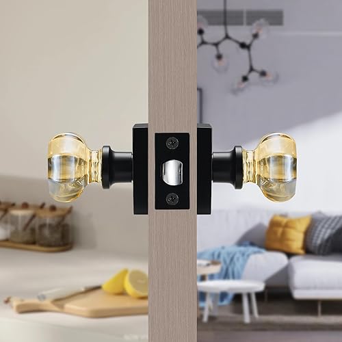 Miniatura 8 de Pomos de puerta de vidrio octagonal dorado champán, manijas de puerta de cristal de primera calidad con cerradura, roseta cuadrada con acabado negro