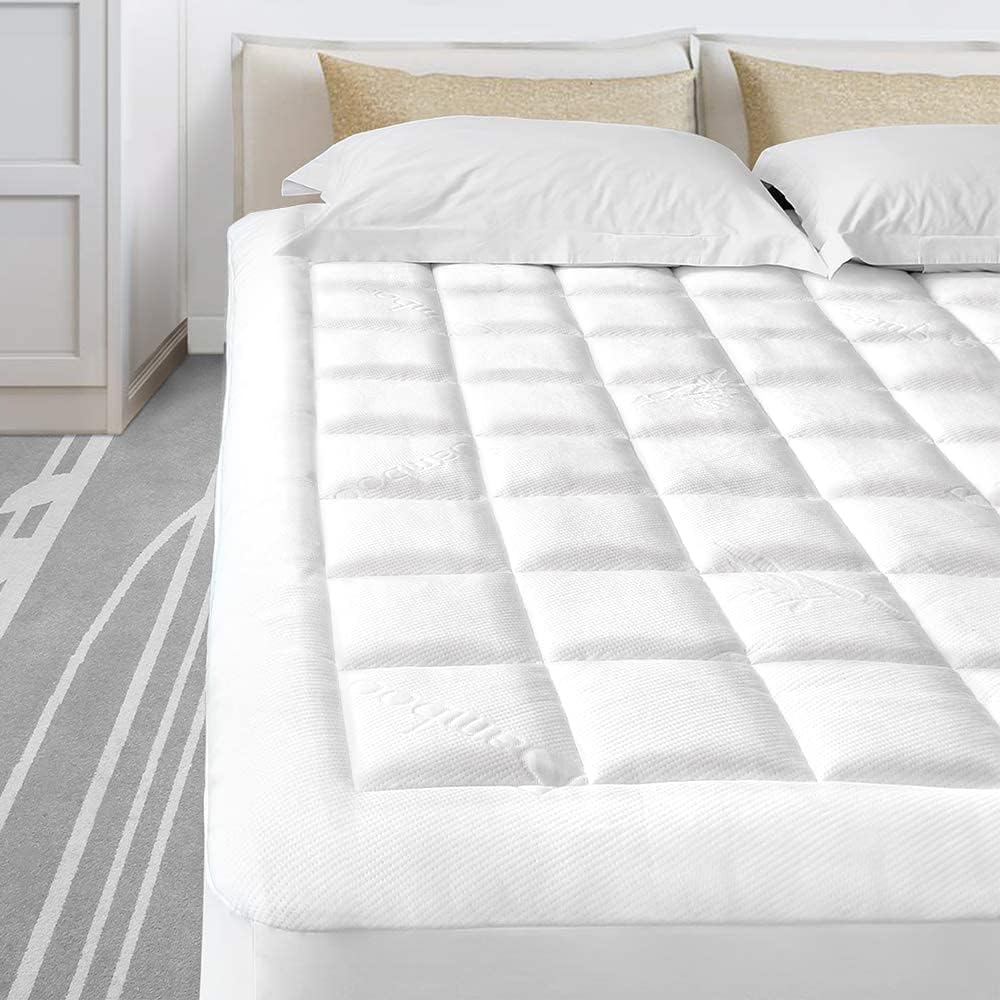 ENITYA Bamboo Mattress Pad Queen Size Breathable, Soft Quilted Fitted Mattress Cover with 400 GSM Down Alternative Fill (8-21” Deep Pocket)