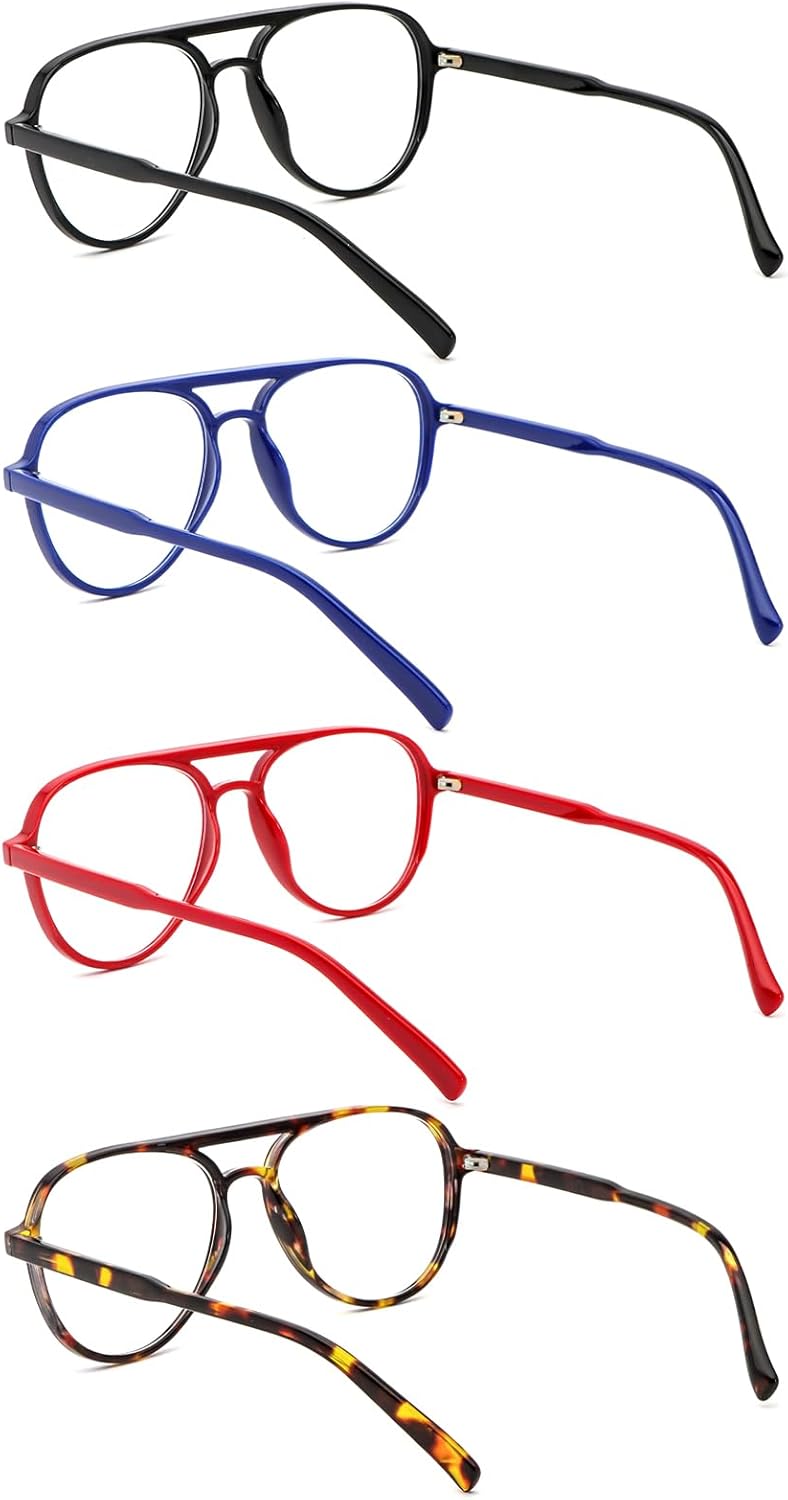 MMOWW 4 Pack Oversized Aviator Reading Glasses for Women Men Retro Double Bridge Pilot Style Blue Light Blocking Readers - Image 8